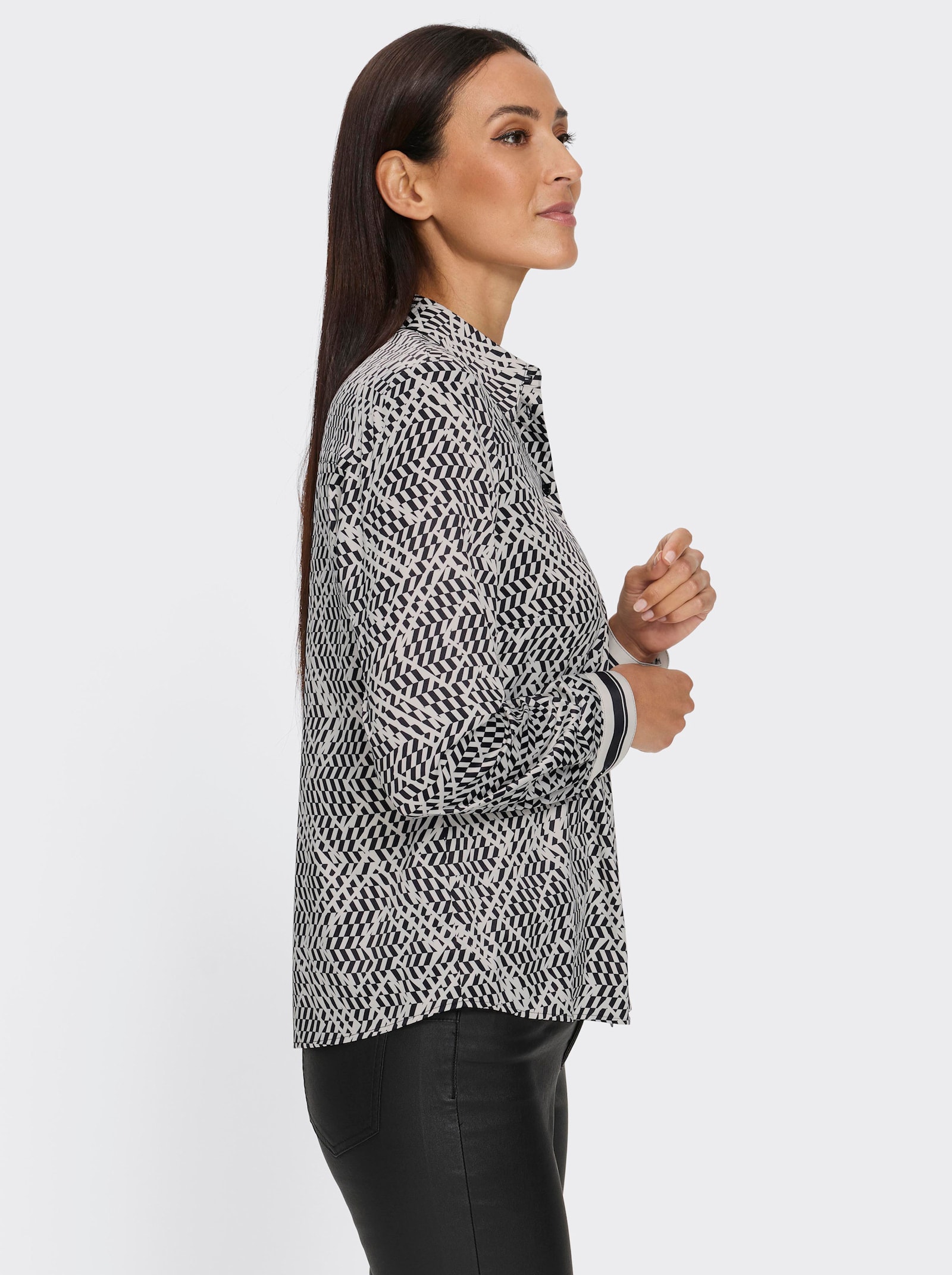 heine Druckbluse mit Hemdkragen - schwarz-champagner-bedruckt