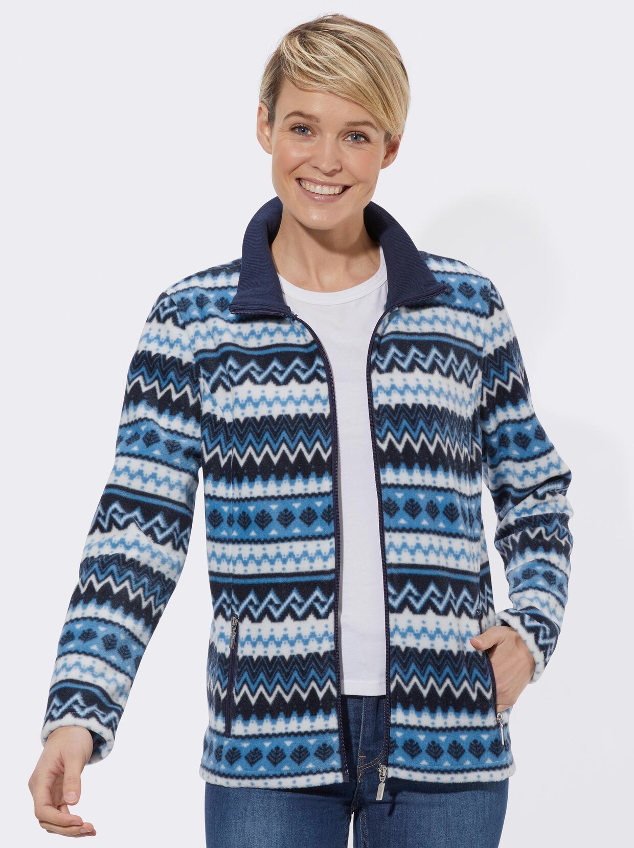 Fleecejacke - marine-bedruckt