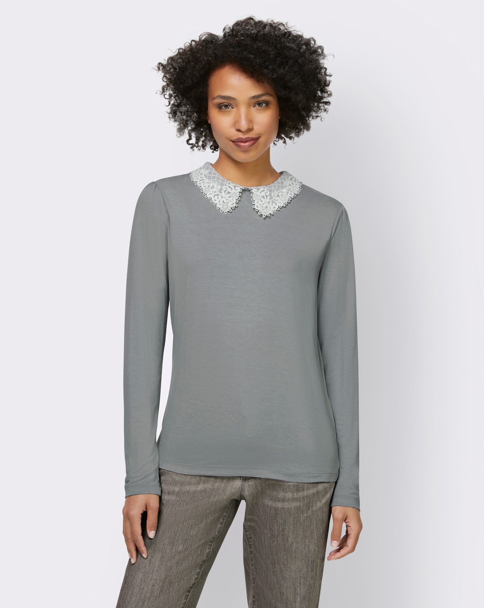 heine Shirt met lange mouwen en gehaakt kant - steengrijs