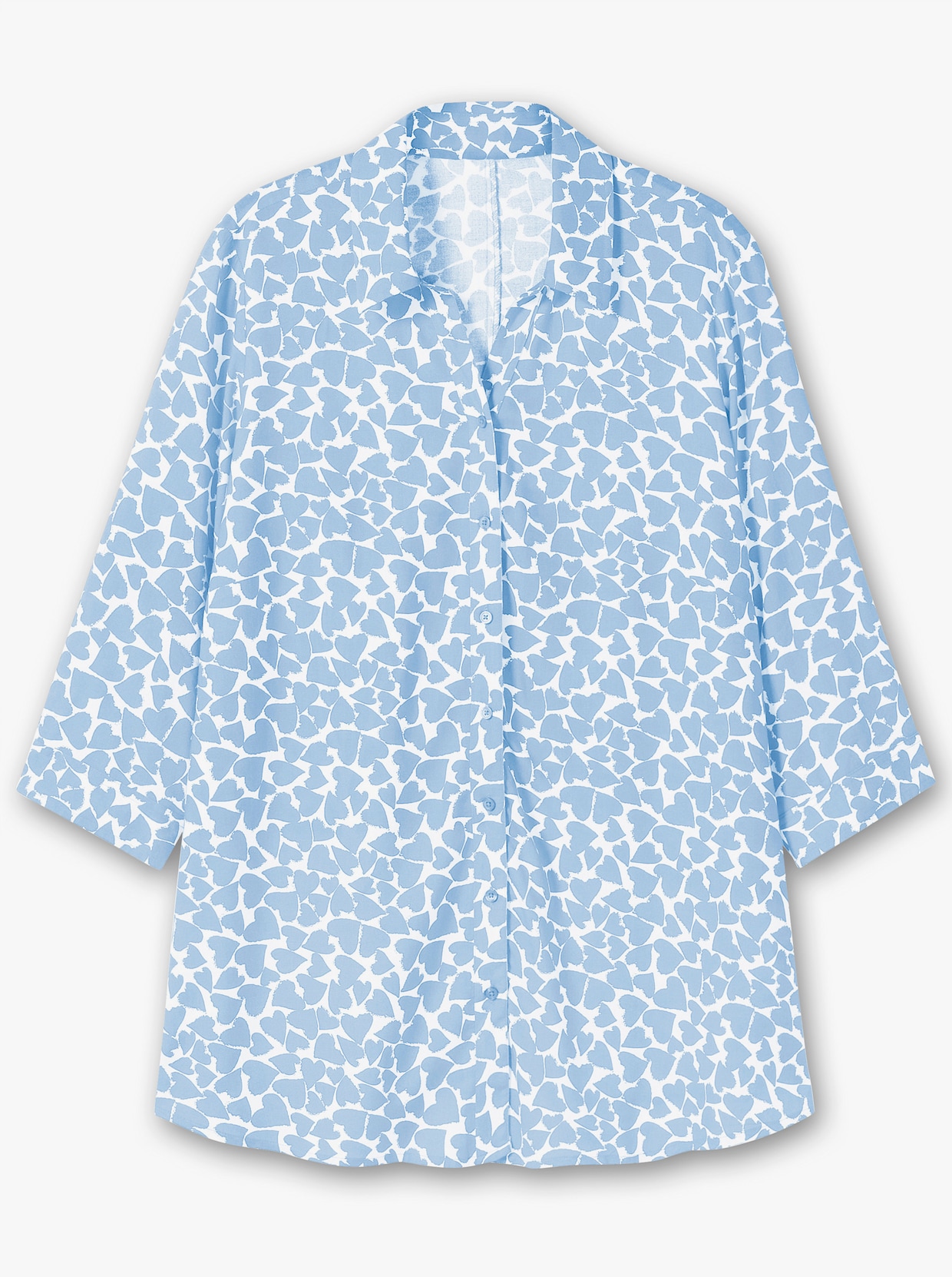 Longbluse - weiß-bleu-gemustert
