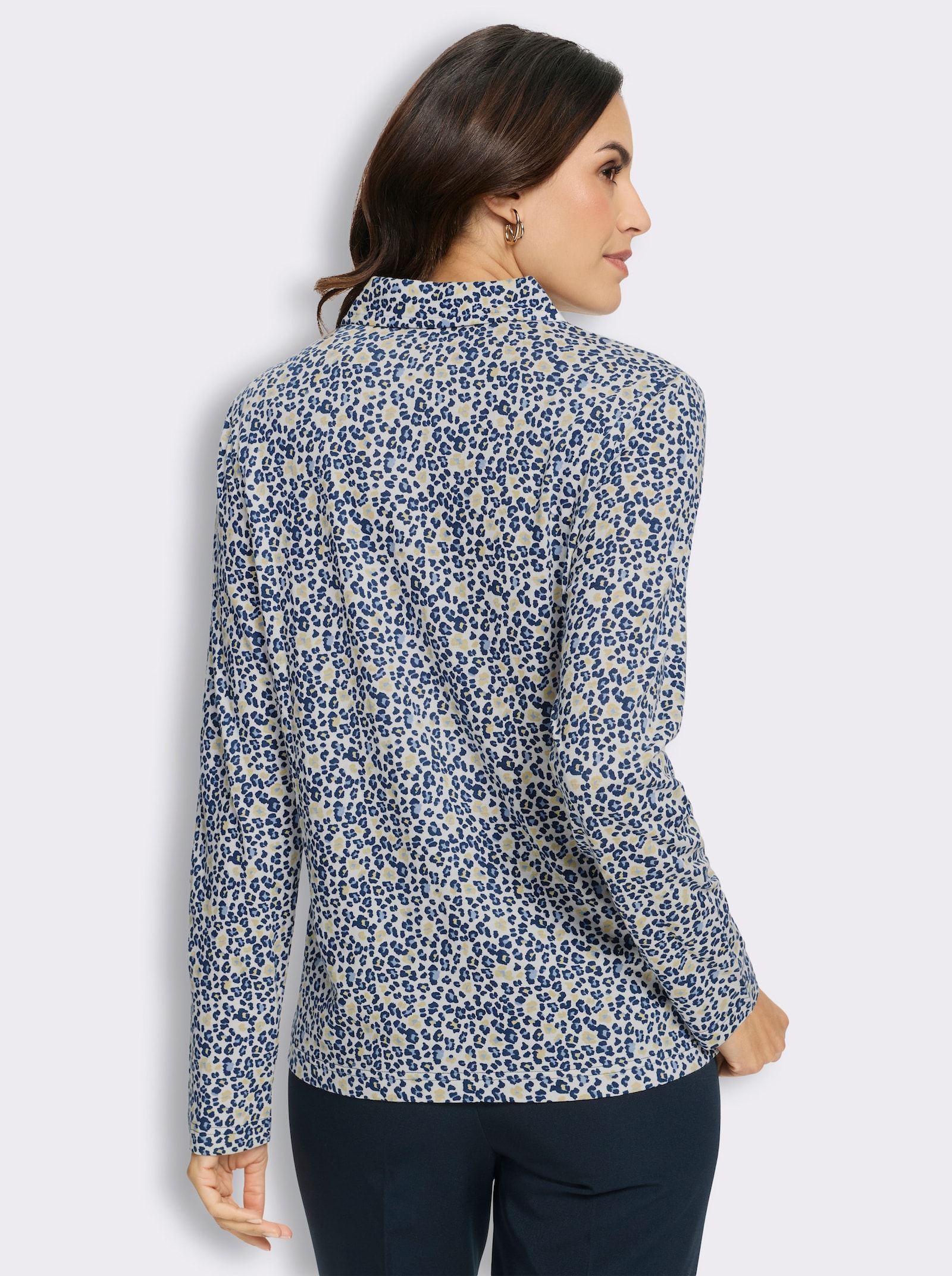Print-Shirt mit offenem Hemdkragen - dunkelblau-vanille-bedruckt