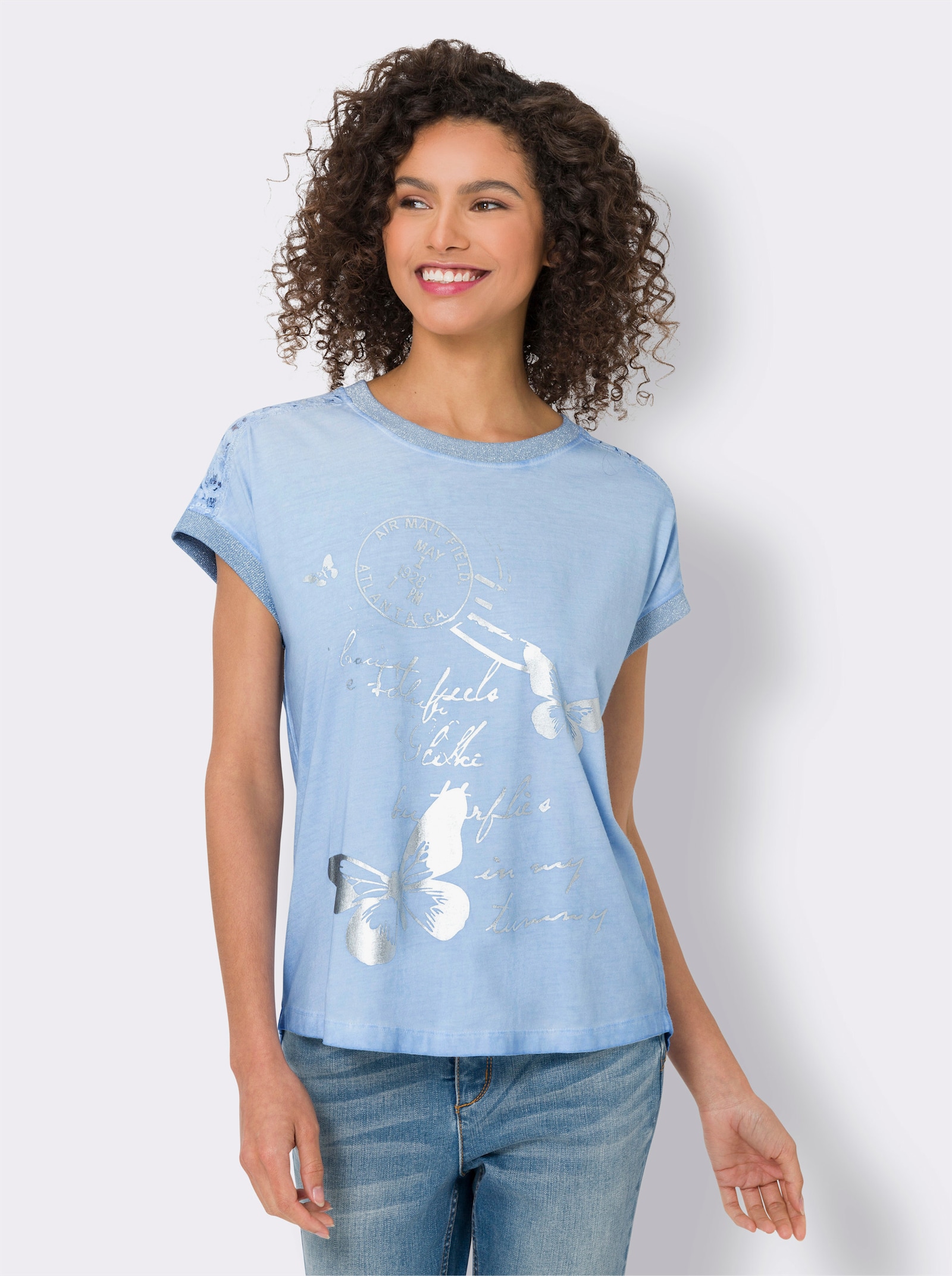 heine Kurzarmshirt mit Glanz-Details - eisblau