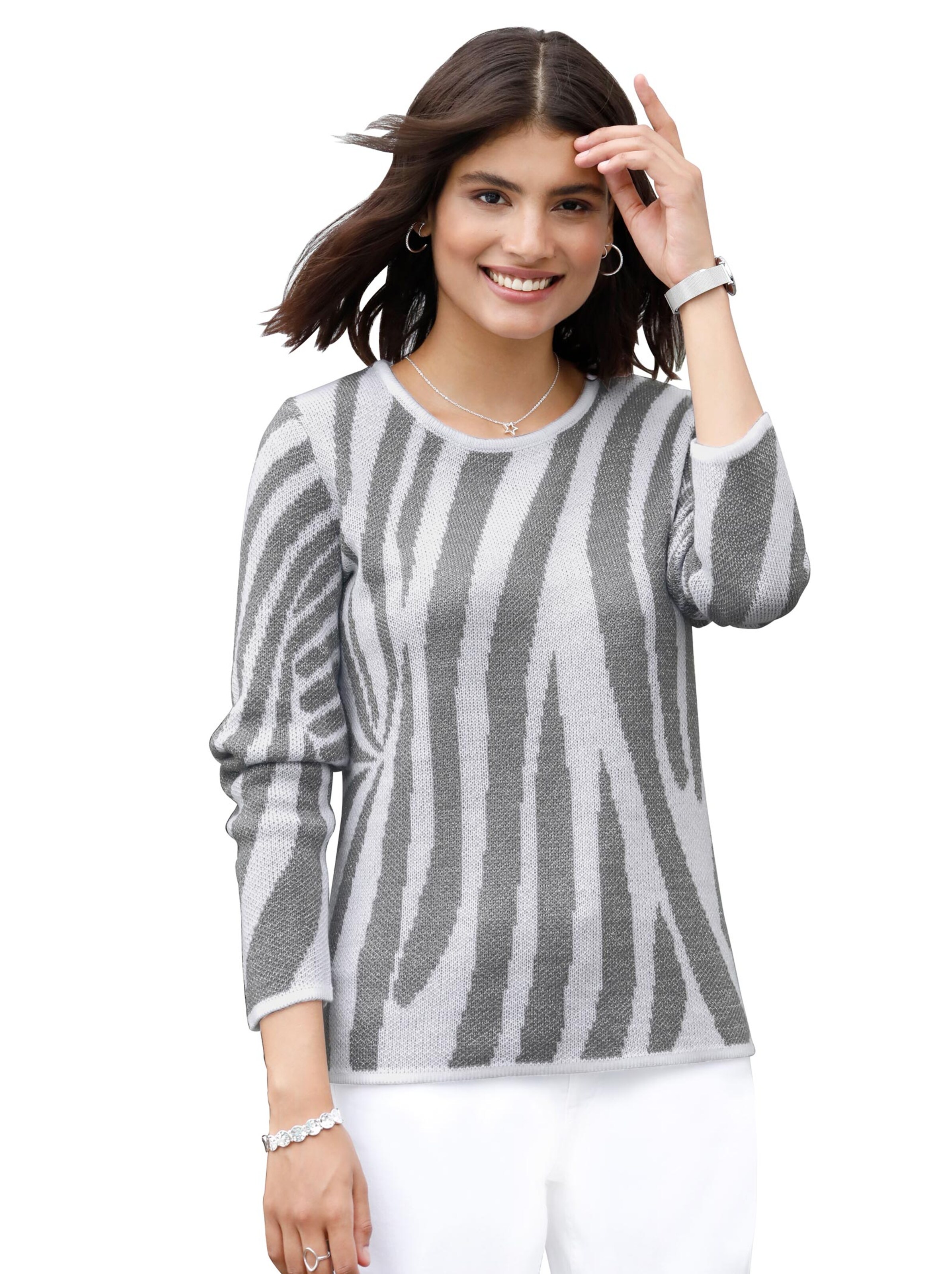 Pullover - weiß-grau-gemustert