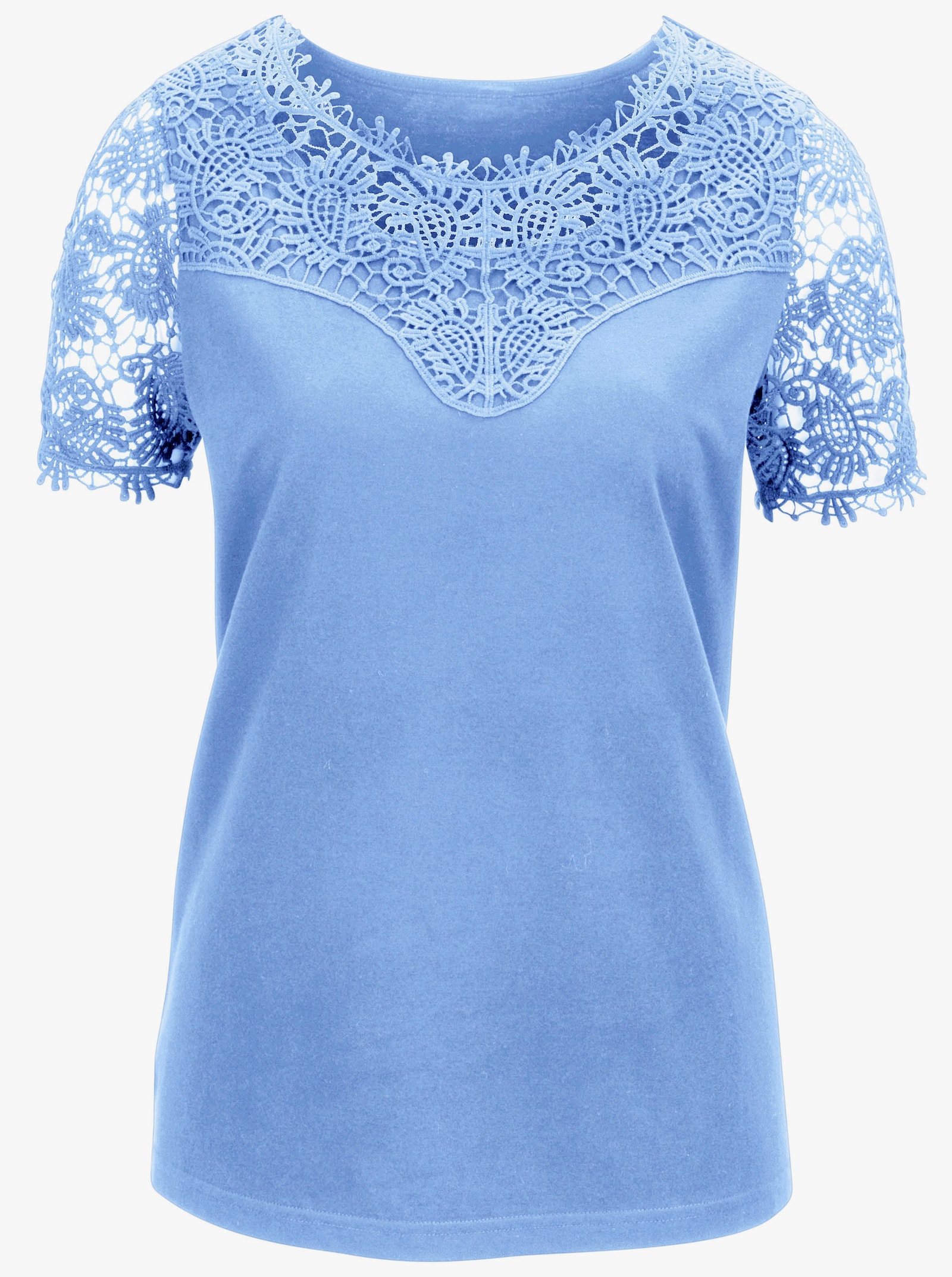 Spitzenshirt mit transparenter Spitze - eisblau