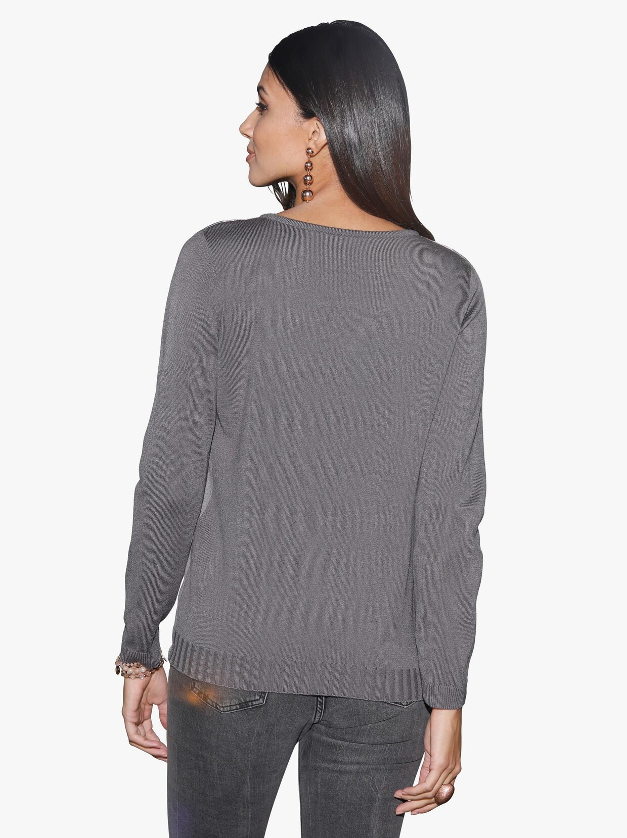 Pullover met lange mouwen - grijs gedessineerd