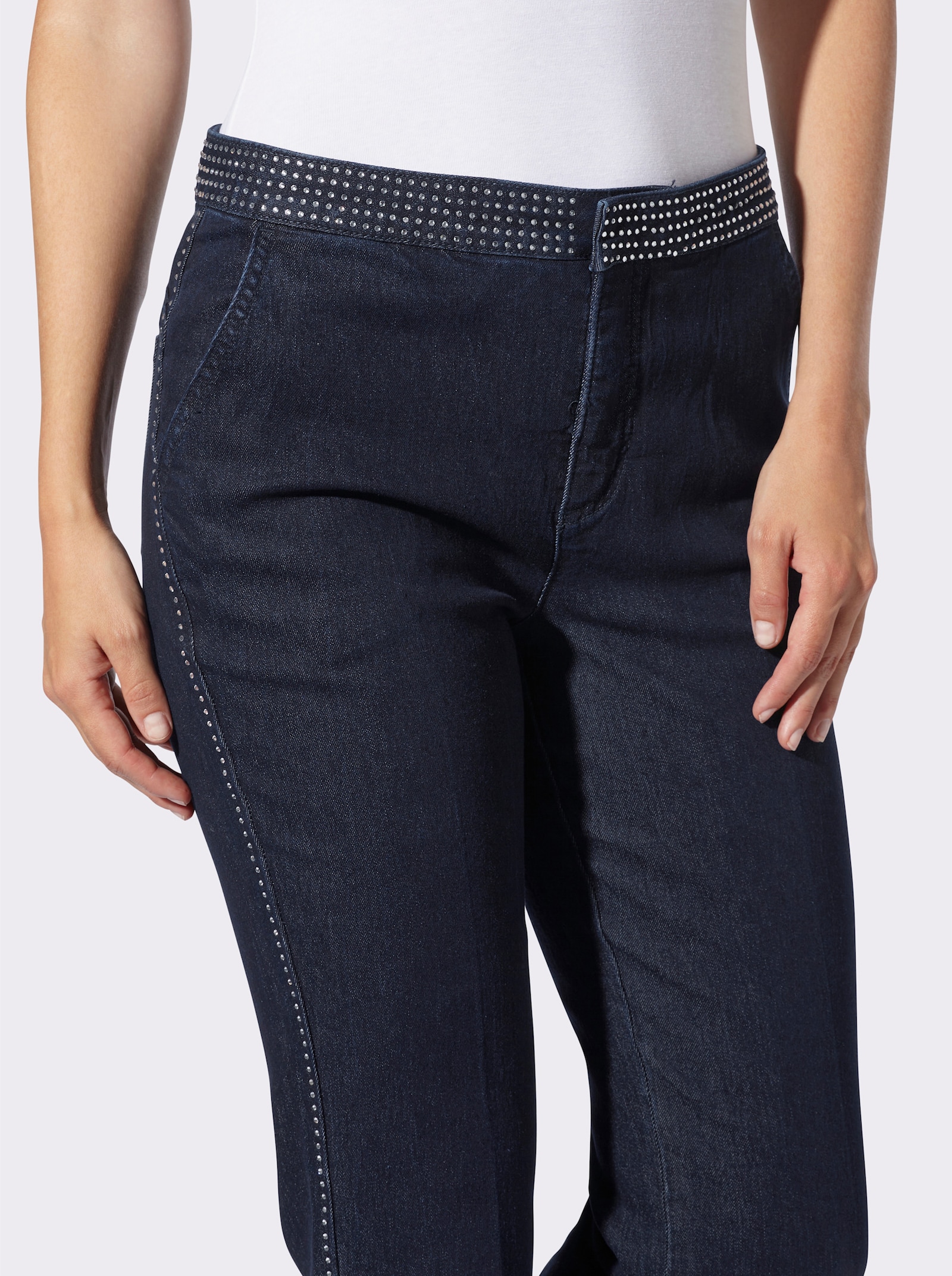 heine Bootcut-Jeans mit Glitzersteinchen-Applikation - dark blue