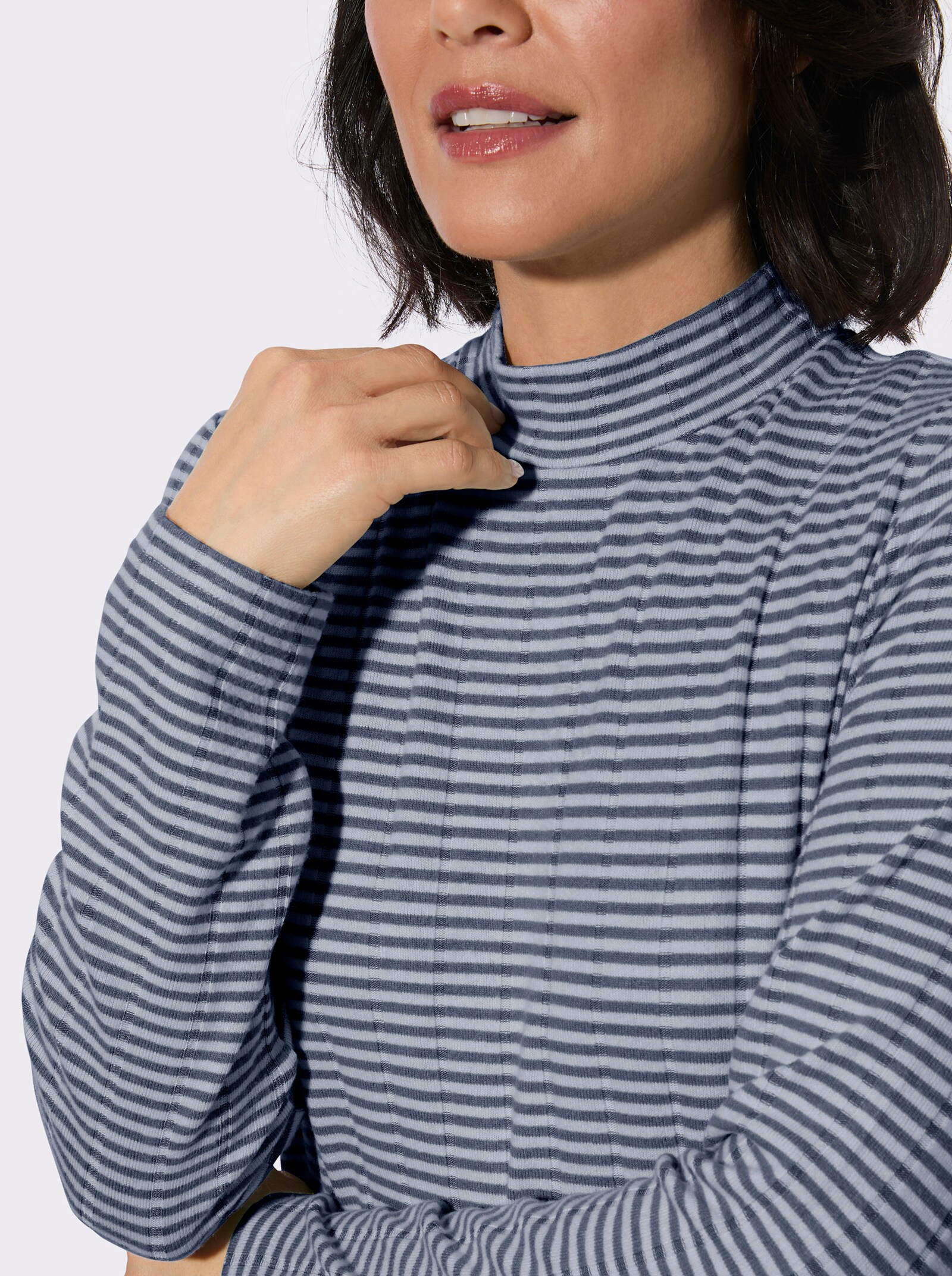Langarmshirt - dunkelblau-ecru-geringelt