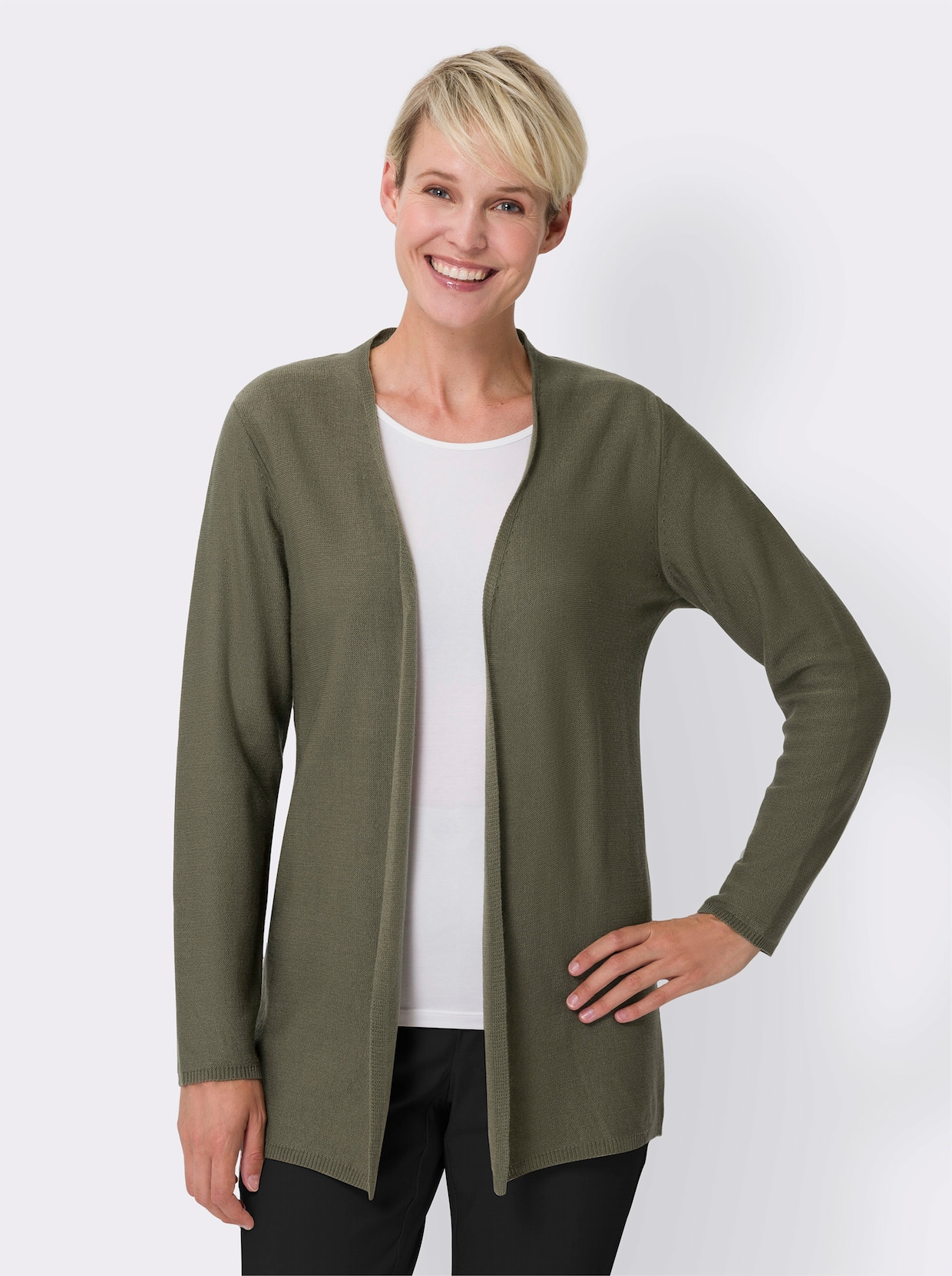 Longstrickjacke - khaki