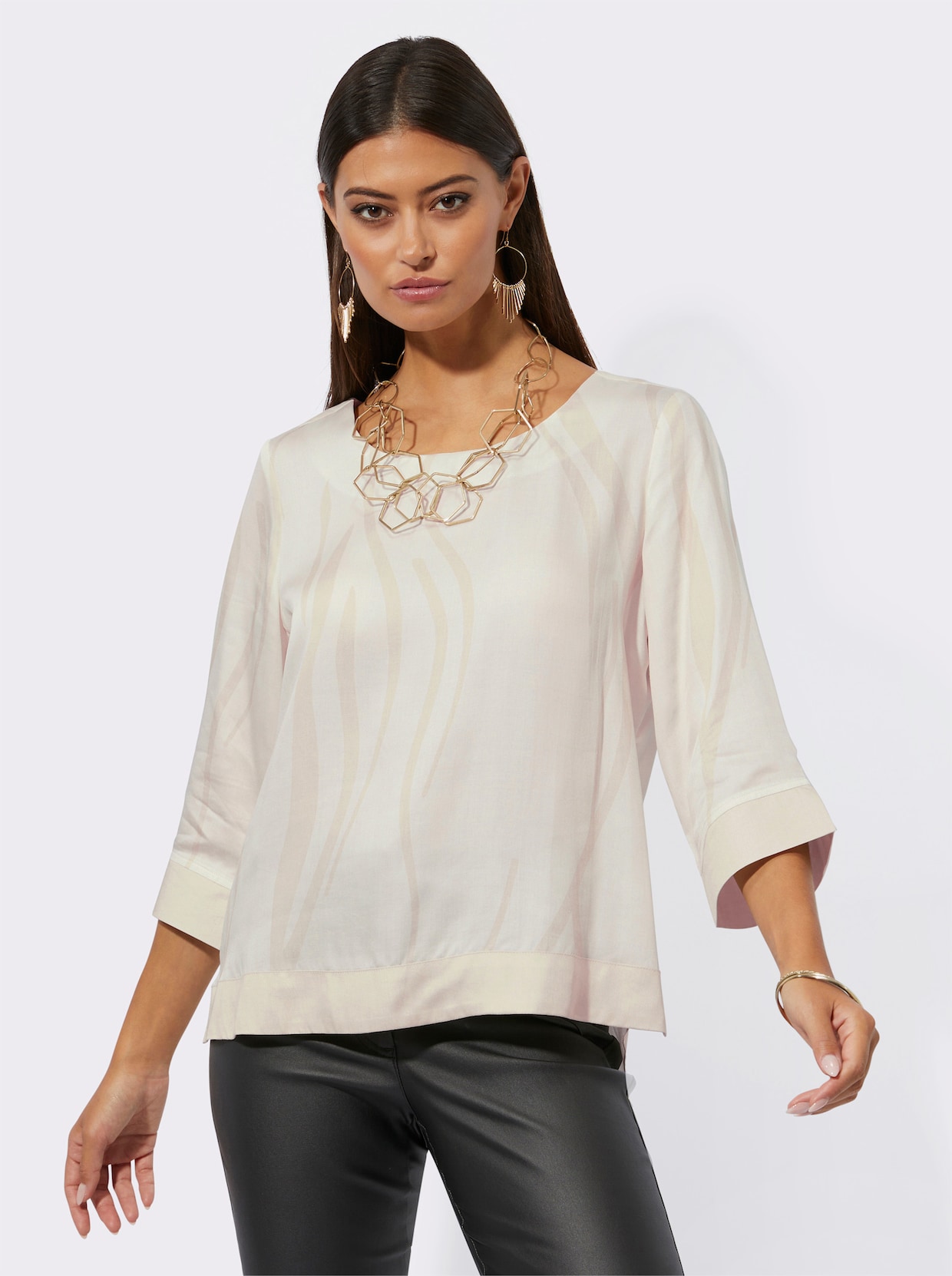 Comfortabele blouse - zand/champagne bedrukt