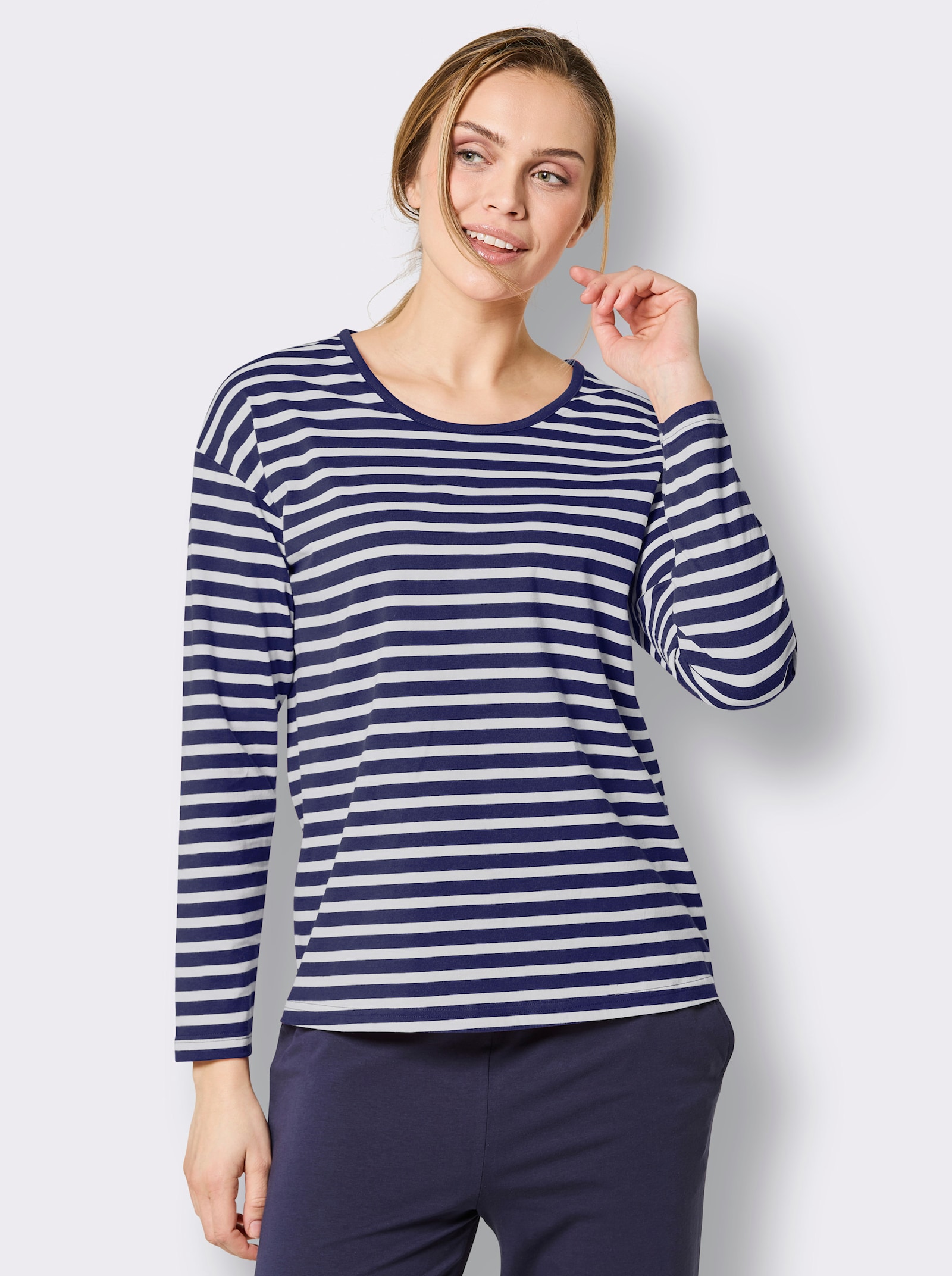 Langarmshirt mit Ringelmuster - marine-weiß-geringelt