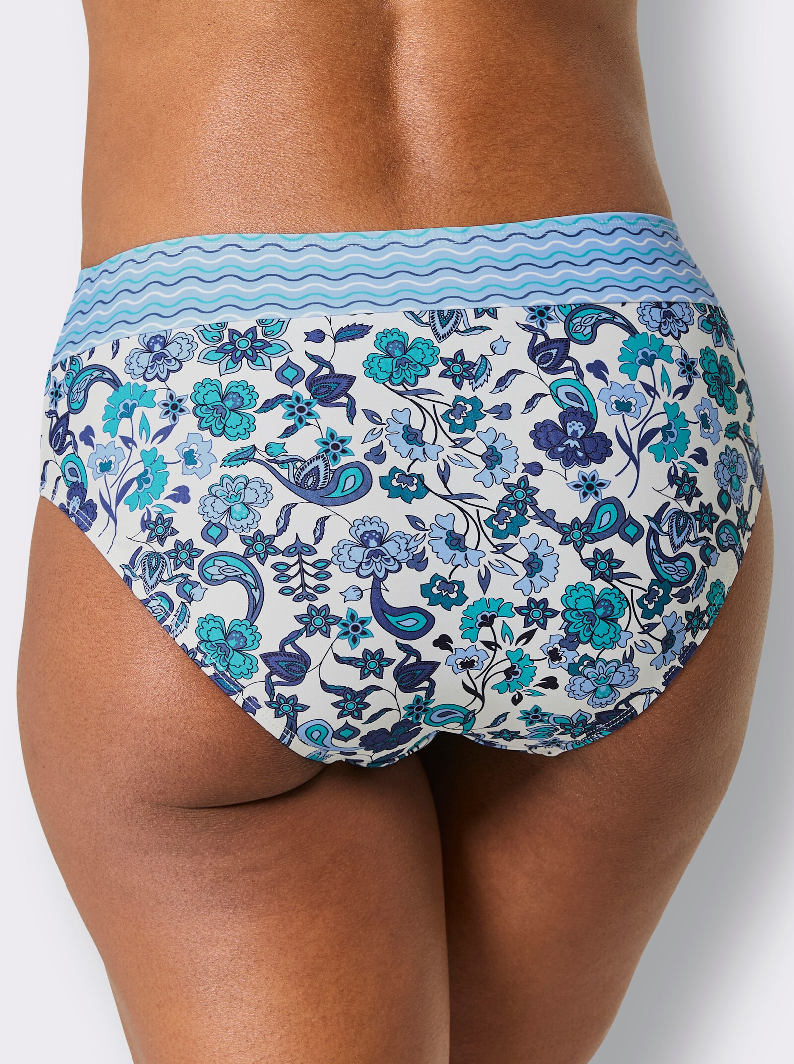 Bikini-Slip mit elastischem Bund - jeansblau-topas-bedruckt