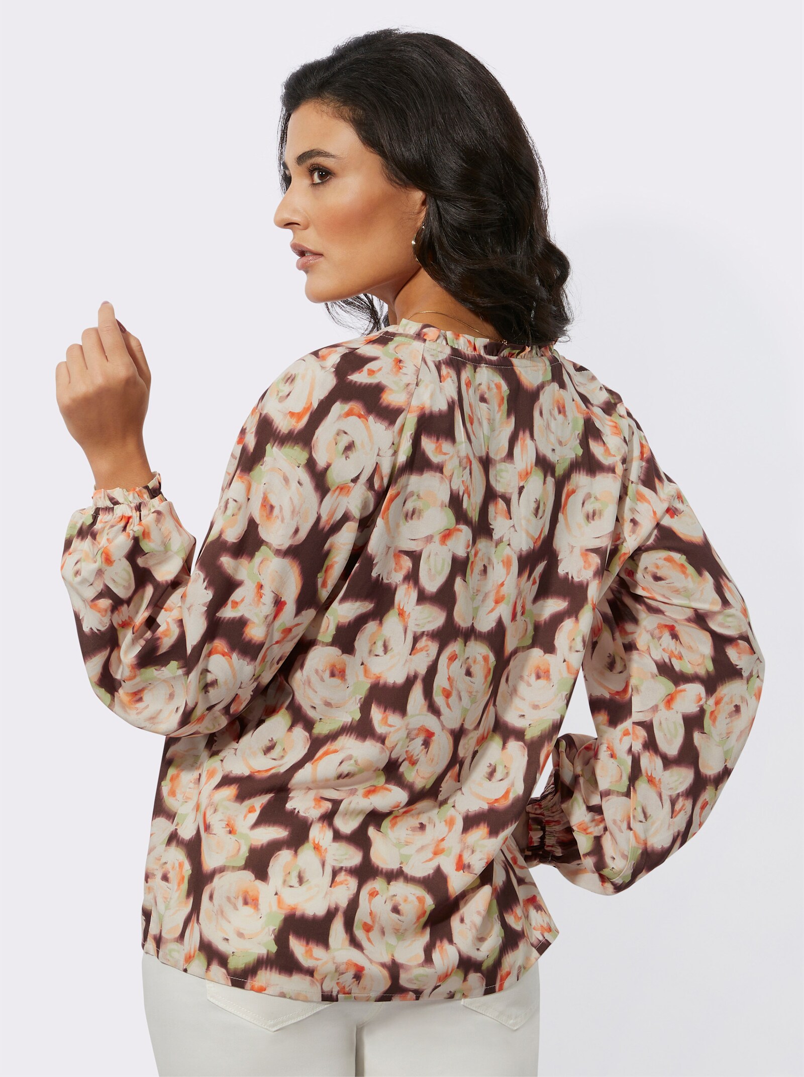 Druckbluse aus reinem Modal - elfenbein-orange-bedruckt