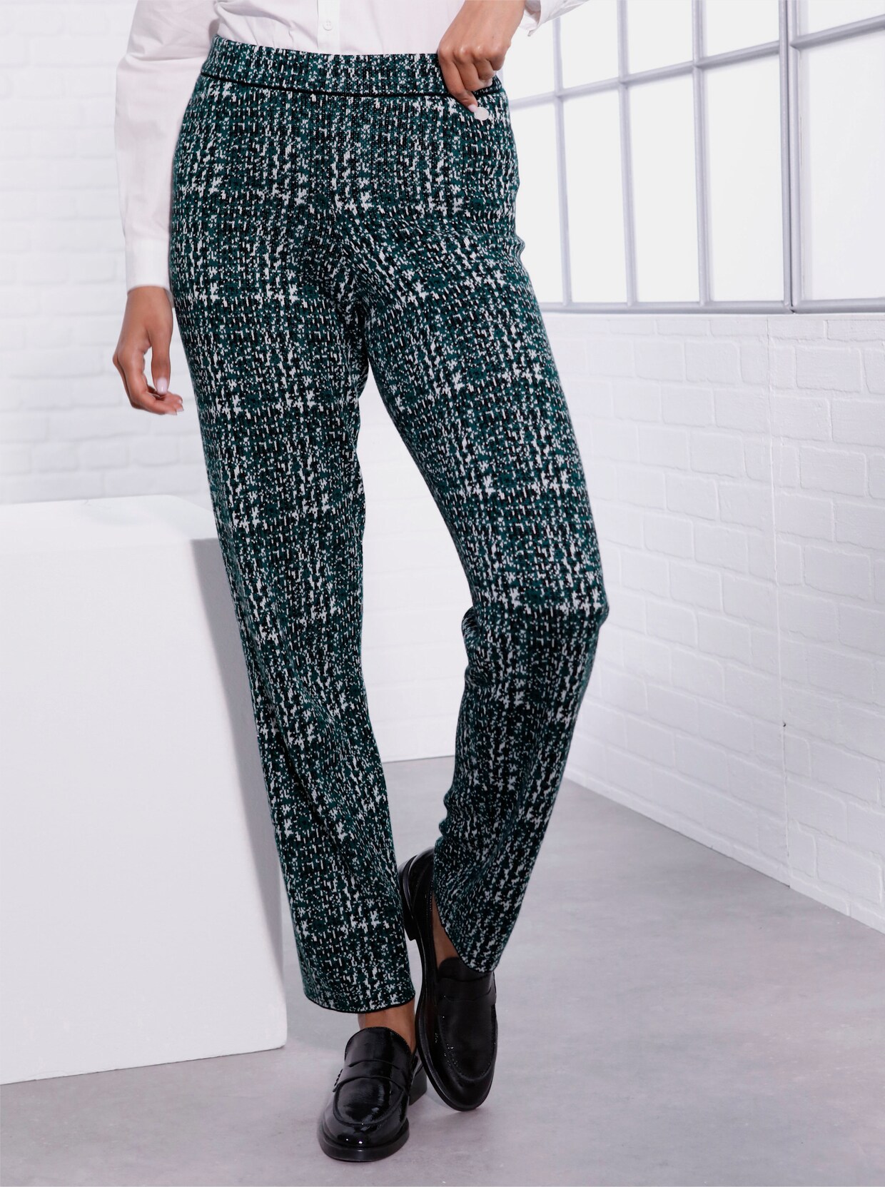 CREATION L PREMIUM Lyocell-Viskose-Strickhose - petrol-schwarz-gemustert