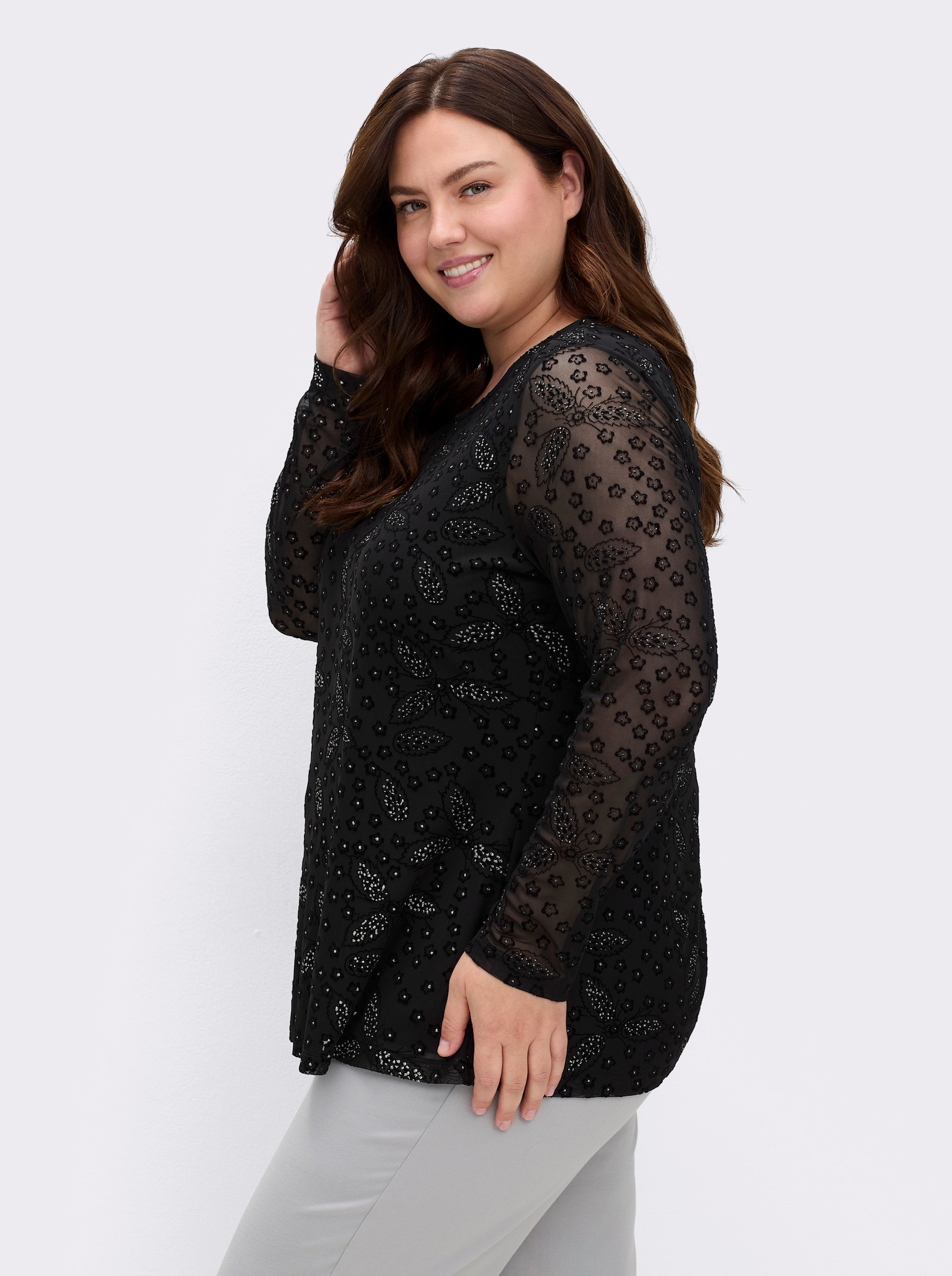 sheego by Joe Browns Shirt mit Glitzersteinchen - schwarz