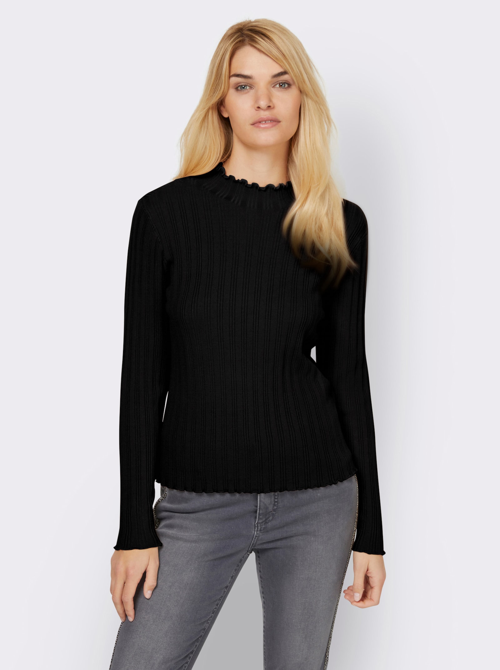 heine Pullover met opstaande kraag en ribtricot - zwart
