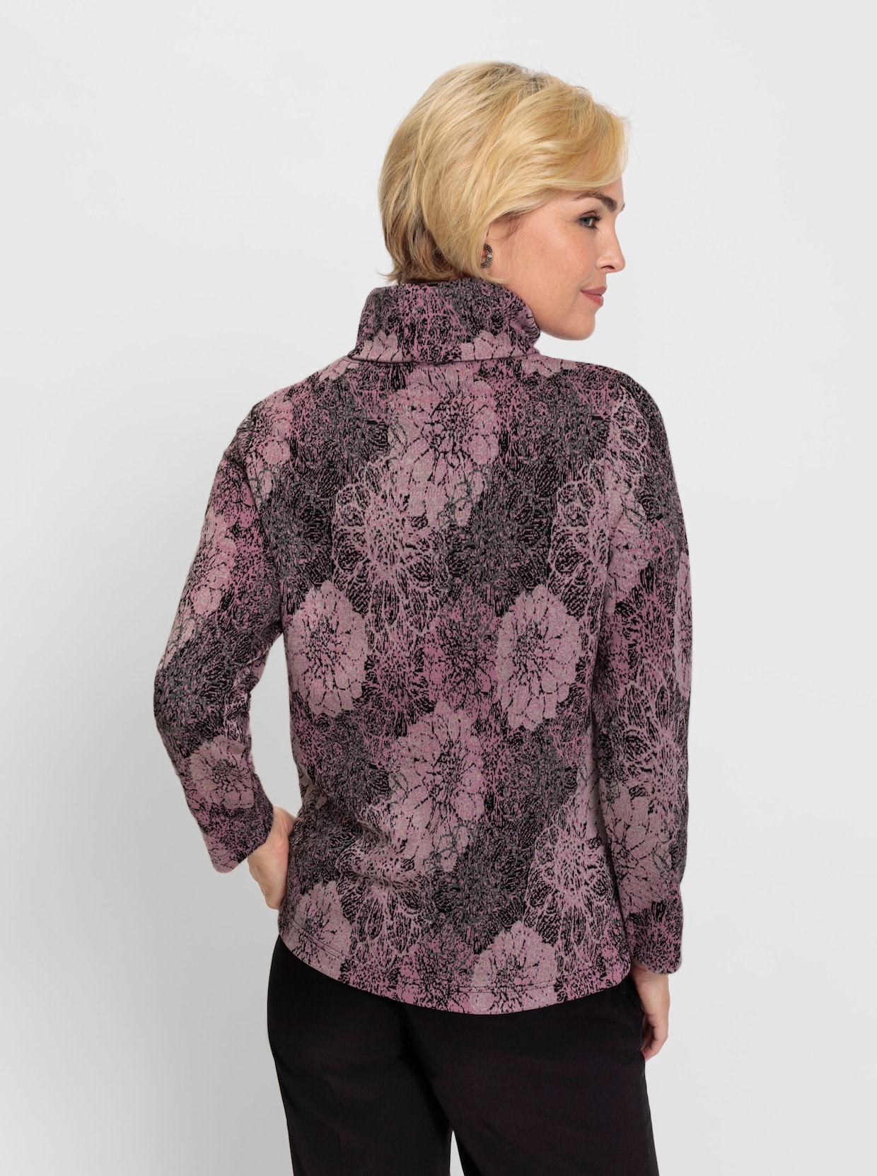 Pullover van jacquard - roze/grijs gedessineerd