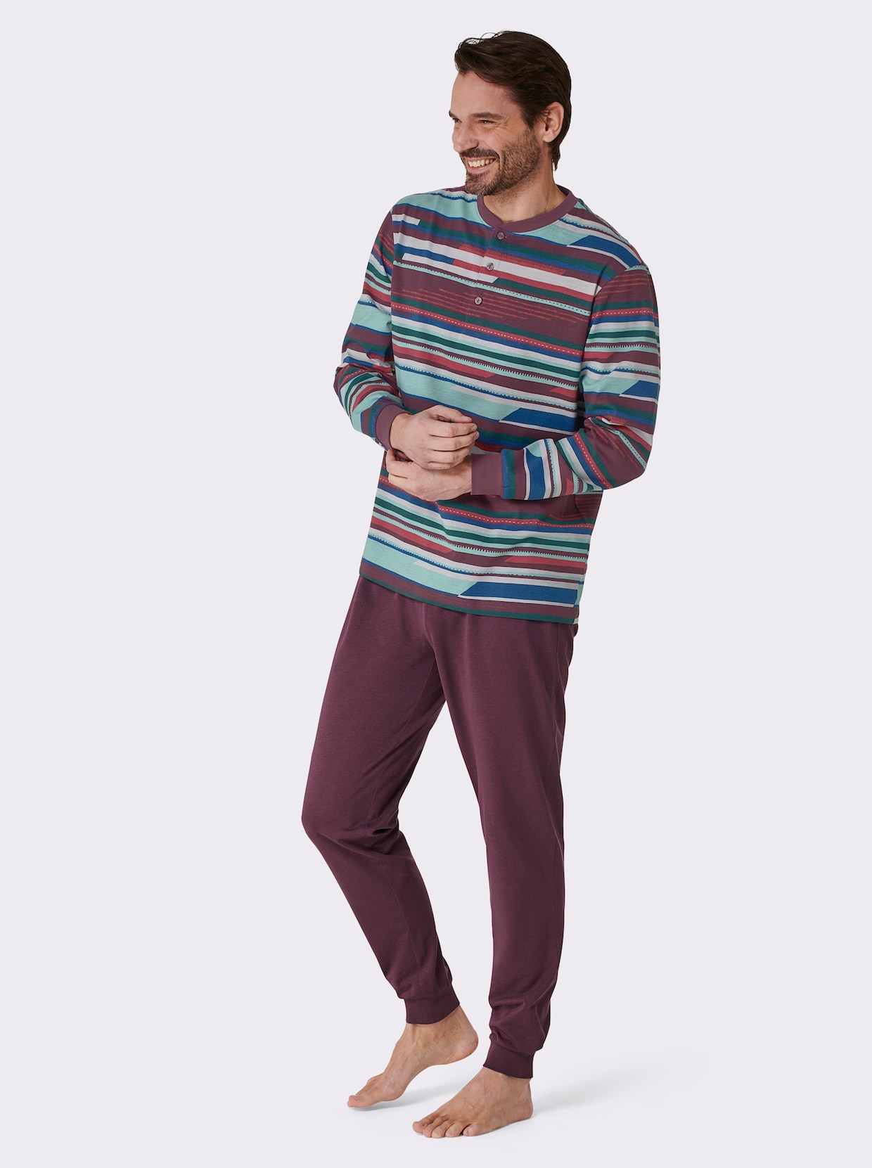 wäschepur men Pyjama - bordeaux/kers bedrukt