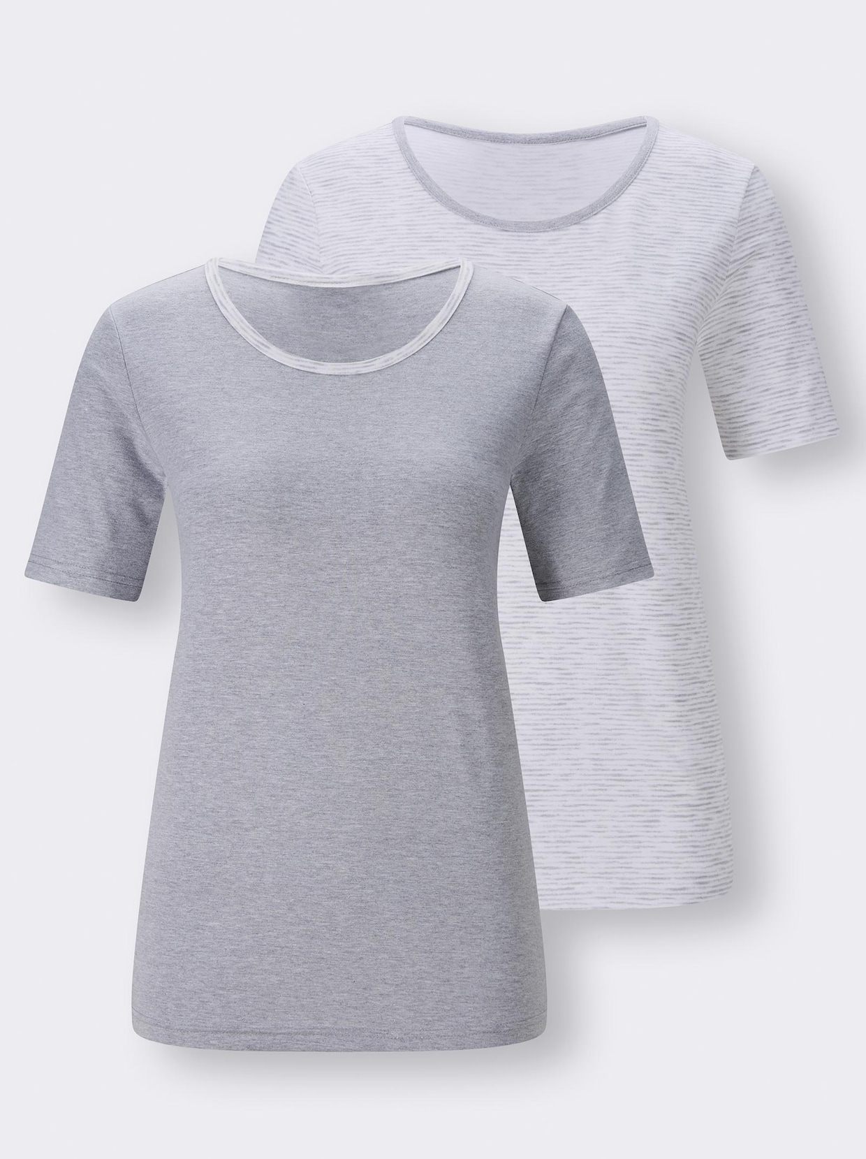 wäschepur Shirt - hellgrau-meliert + weiß-grau-meliert