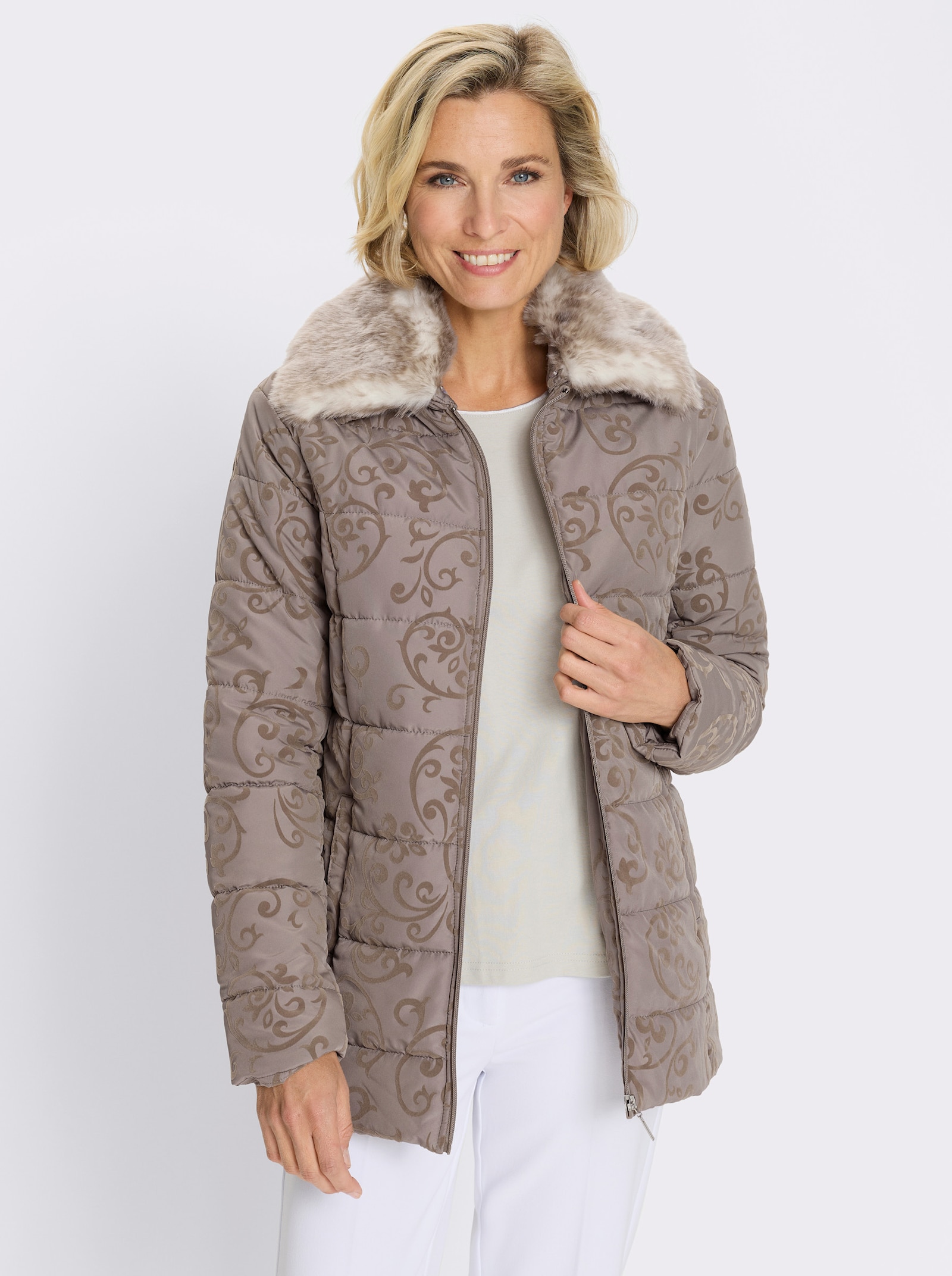 Jacke mit Flock-Print - taupe