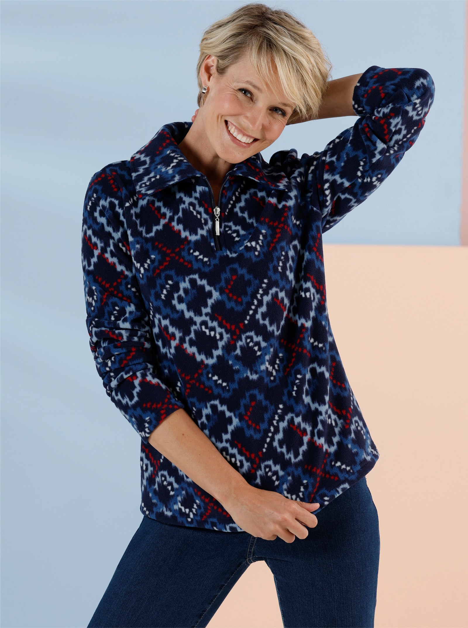 Fleeceshirt mit modischem Muster - marine-bleu-bedruckt