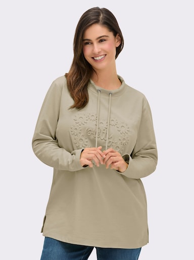 Sweatshirt mit geprägten Herzen - sand