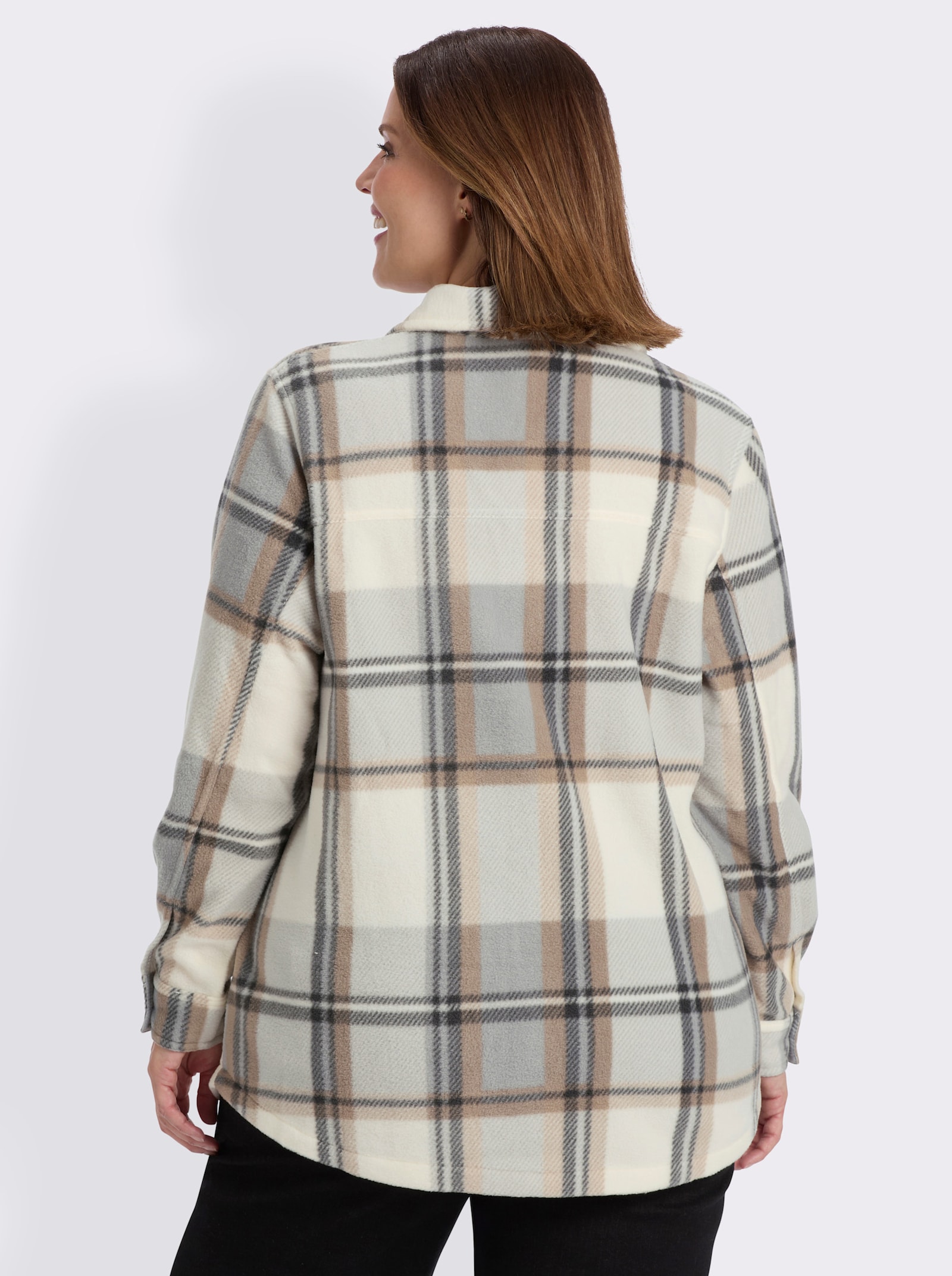Fleecejacke mit Knöpfen in Horn-Optik - champagner-steingrau-kariert