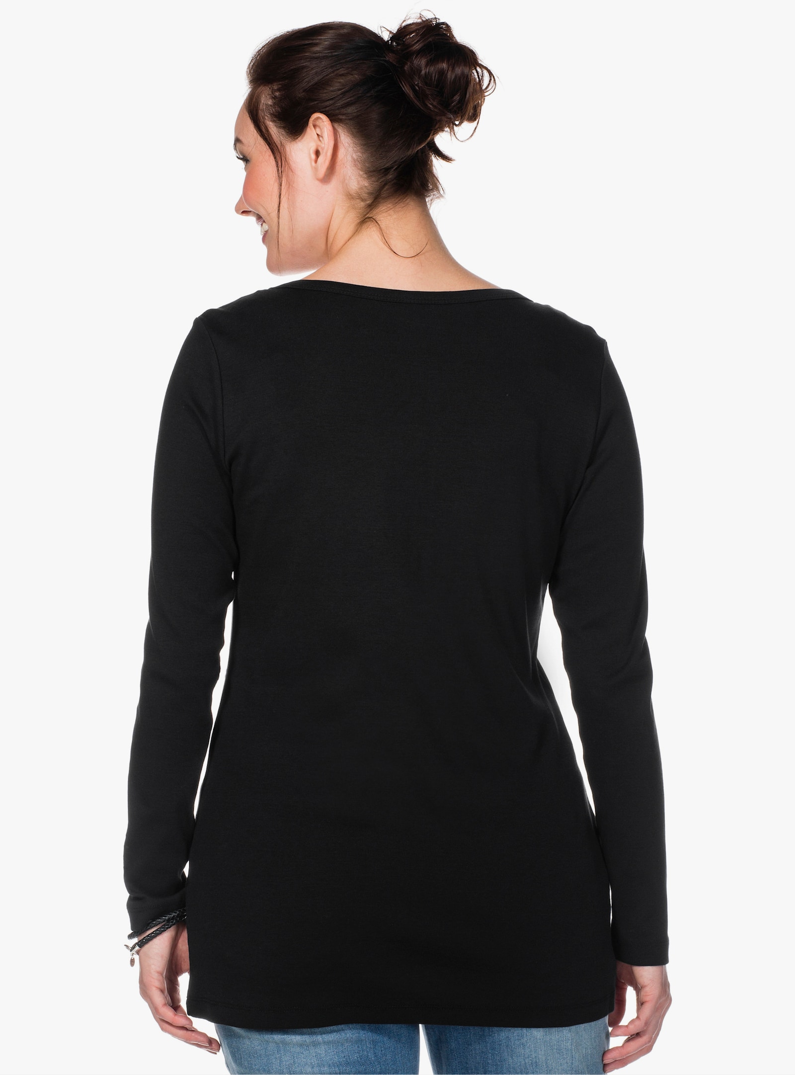 sheego Langarmshirt mit Rundhalsausschnitt, Rippqualität - schwarz