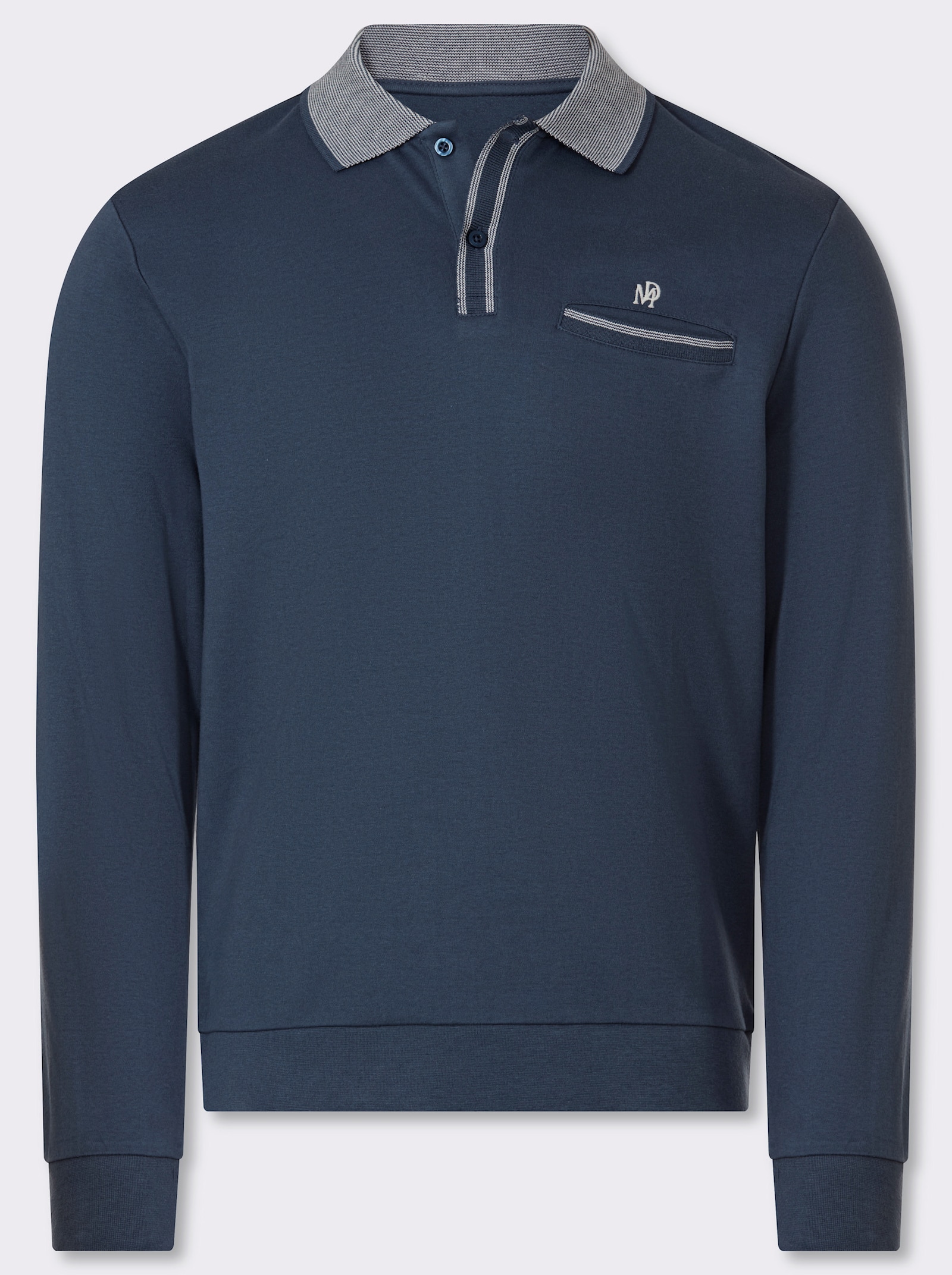 Marco Donati Langarm-Poloshirt mit Logo-Stickerei - rauchblau