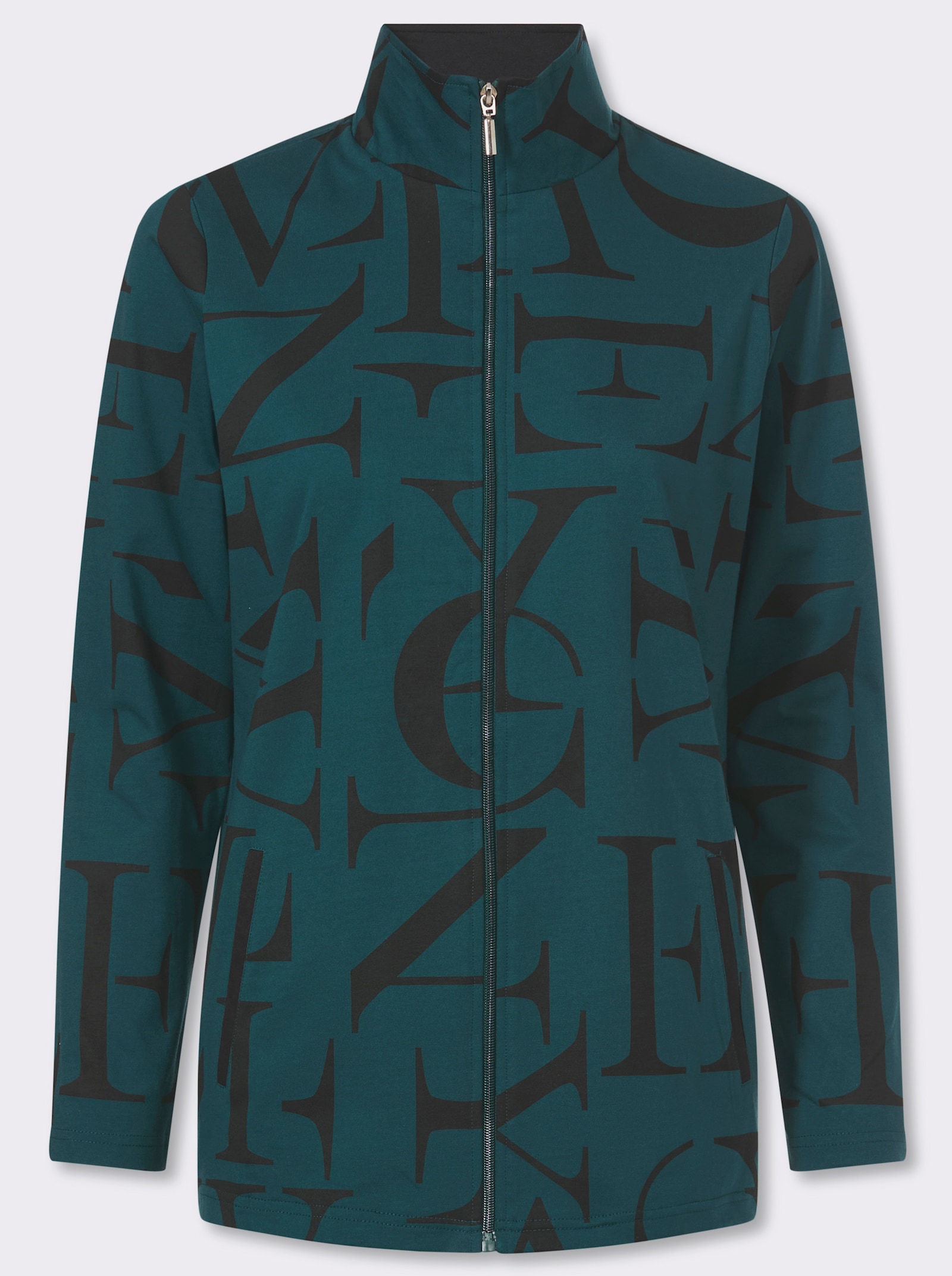 Shirtjacke mit Lettering-Druck - petrol-schwarz-bedruckt