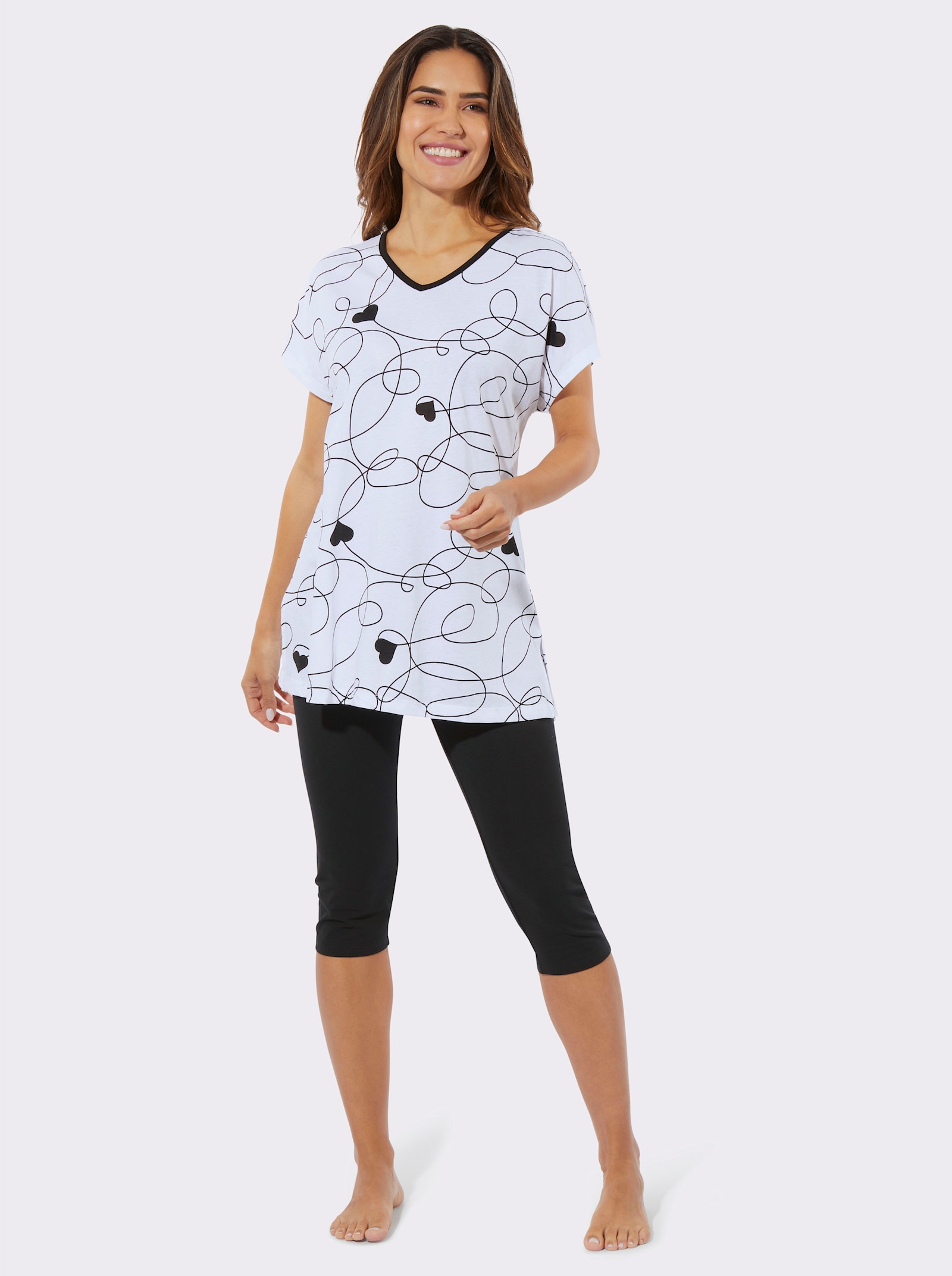 Capri pyžamo, dlhé tričko+legíny - bielo-čierna