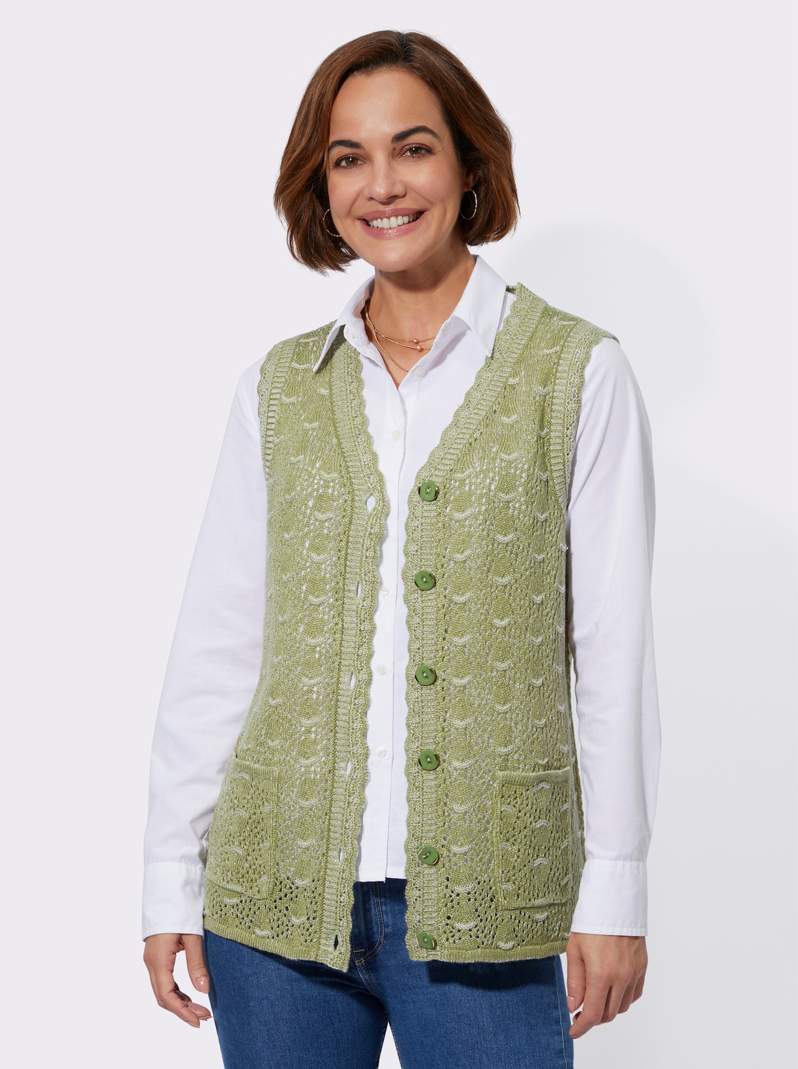 Strickweste im Strukturmuster-Mix - schilf-meliert