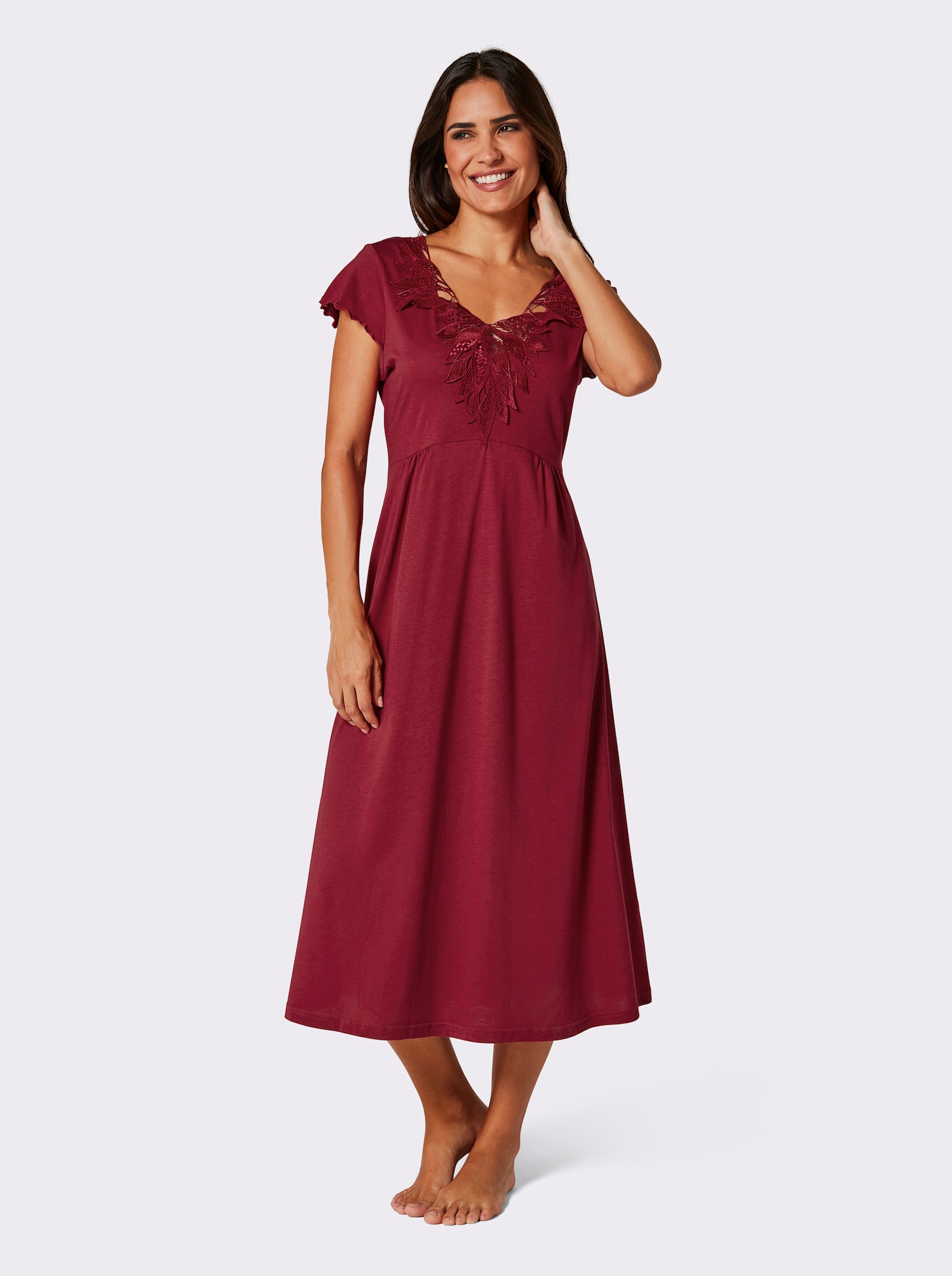 Ascafa Nachthemd mit Spitzenbesatz - dunkelrot