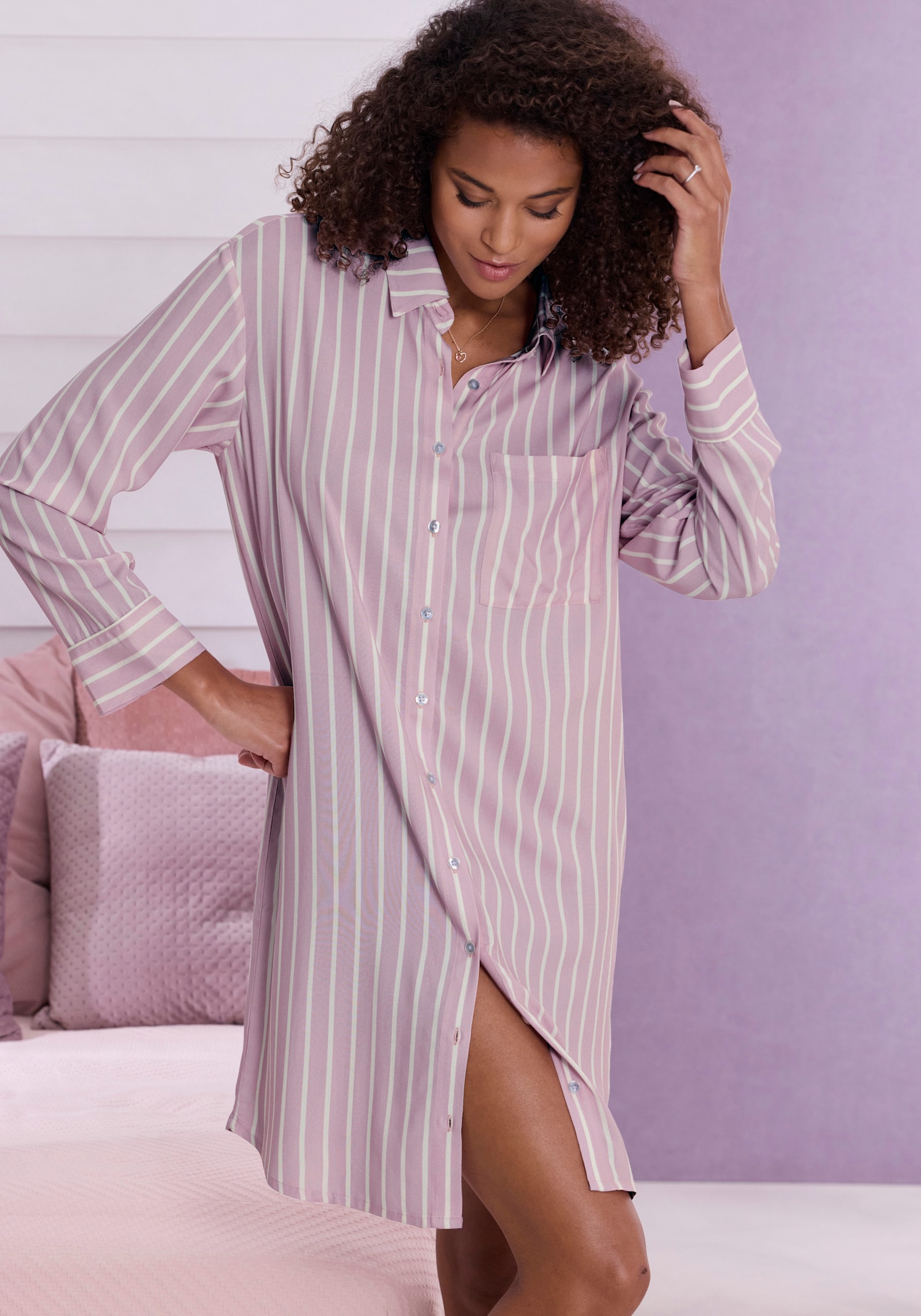 LASCANA Chemise de nuit - vieux rose à rayures