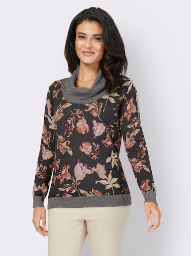 Rollkragenpullover mit goldfarbenem Garn - anthrazit-bedruckt