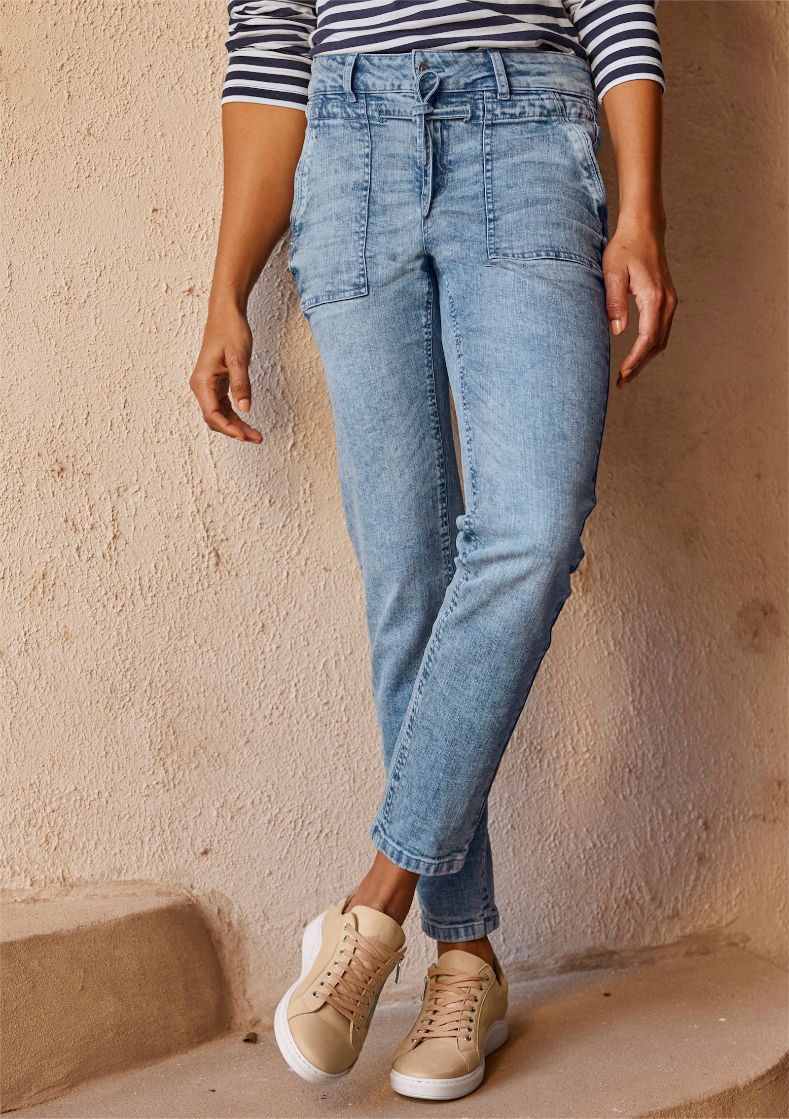 heine Hose mit Bindeband - blue-stone-washed