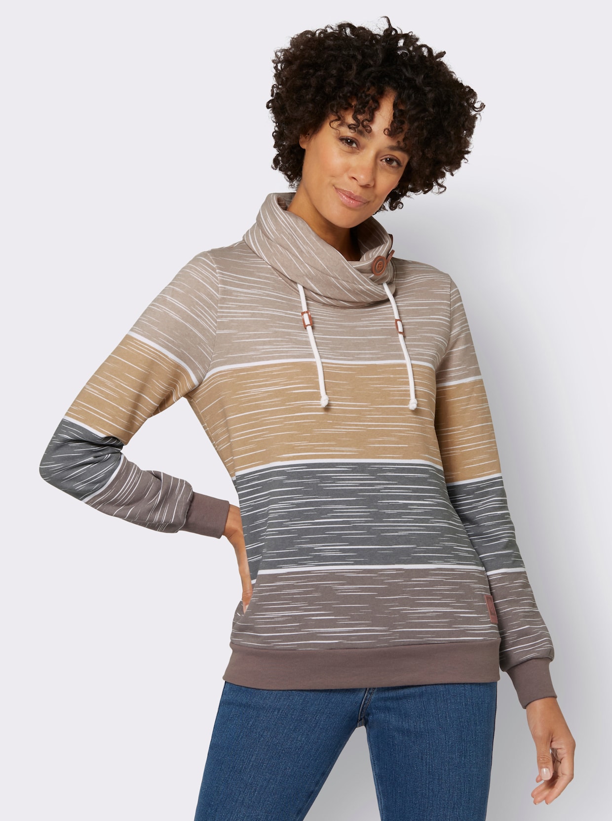 Sweatshirt - donkertaupe/sesam bedrukt