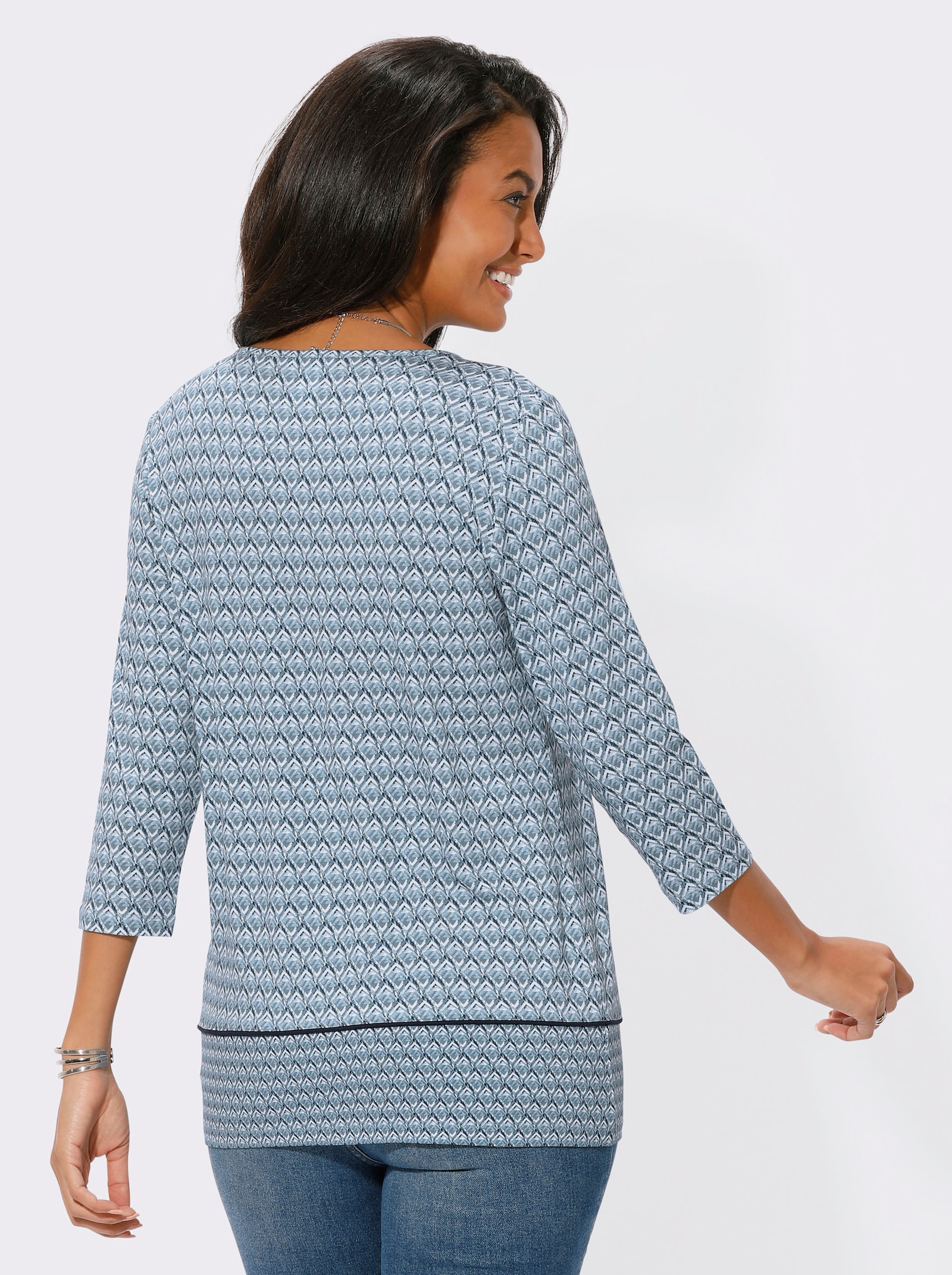 Shirt met ronde hals en contrastpaspels - bleu geprint