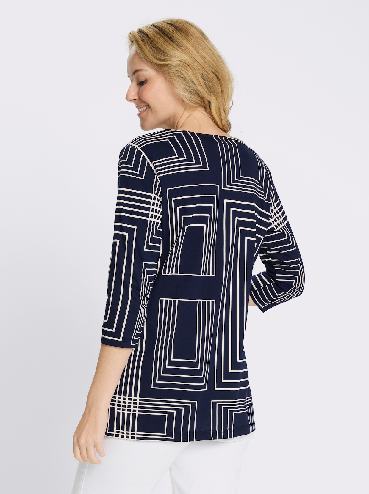 Shirtjacke in grafischem Dessin - marine-ecru-bedruckt