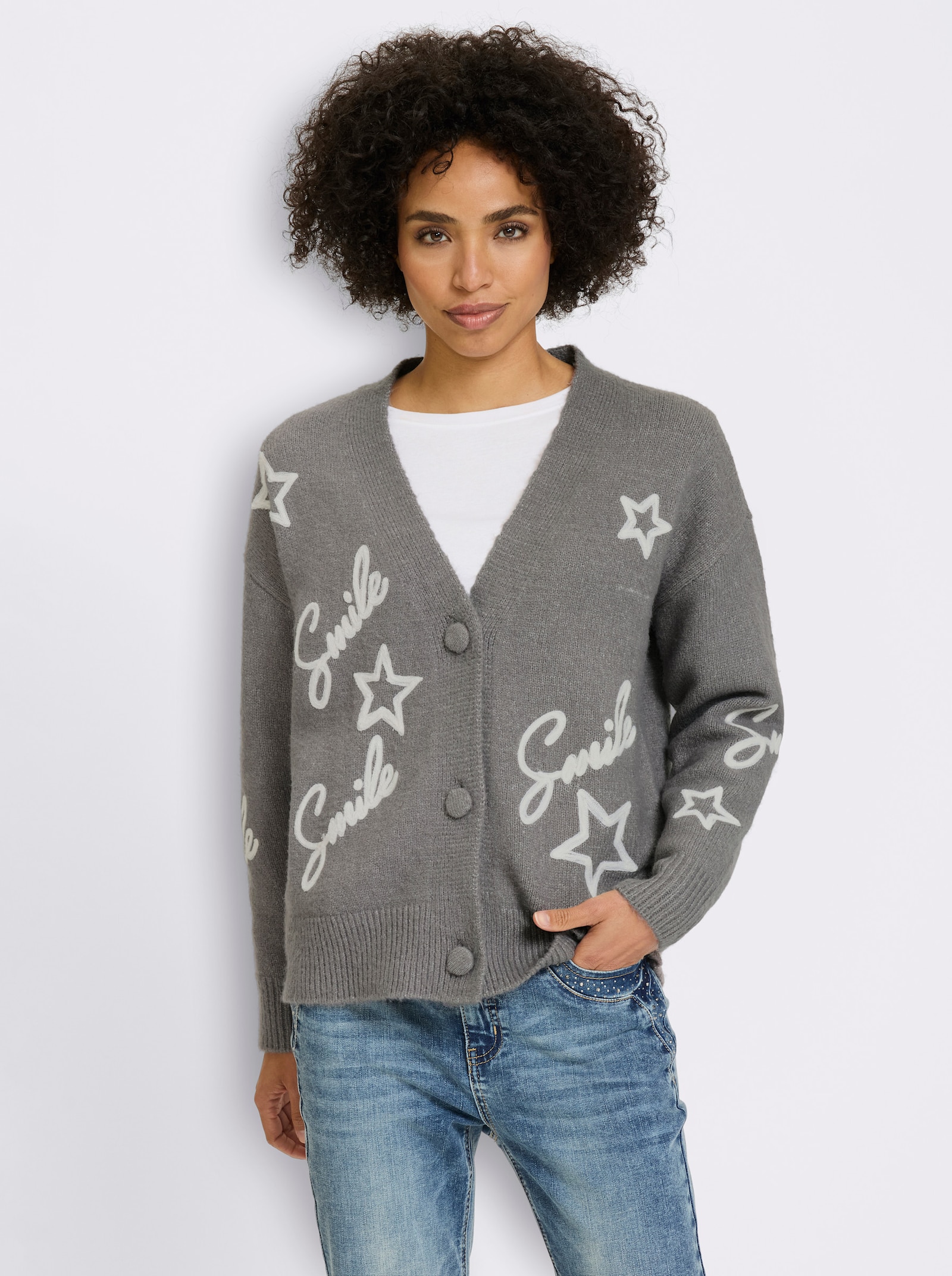 heine Vest met borduursel - grijs gemêleerd