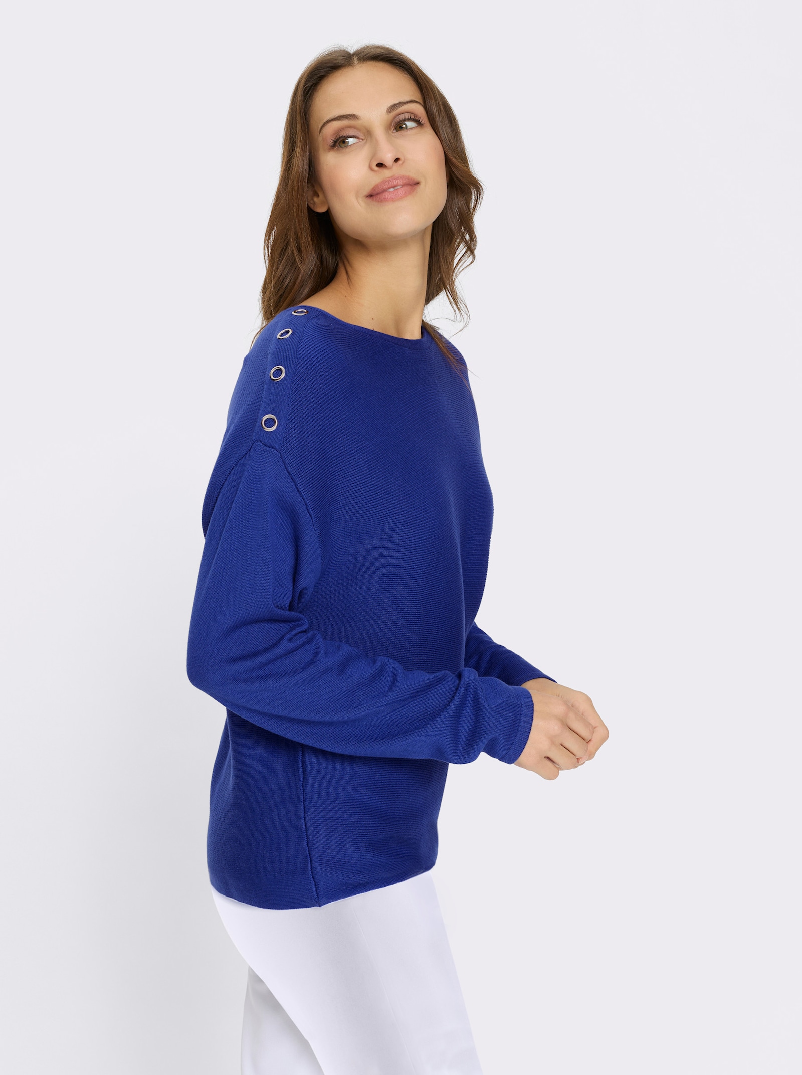 Strickpullover mit Zierösen - royalblau