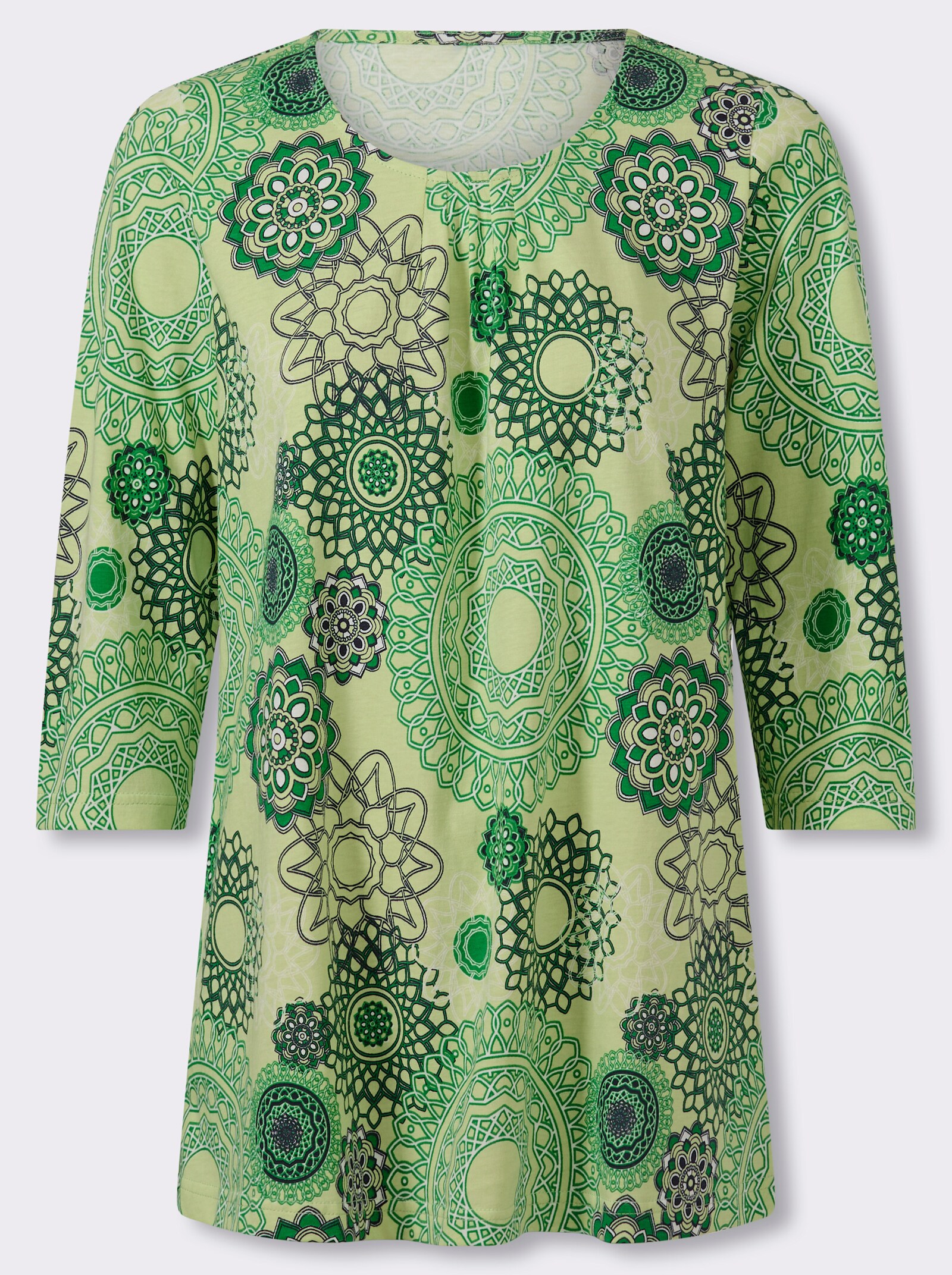 Longshirt mit Falten am Ausschnitt - pistazie-grasgrün-bedruckt