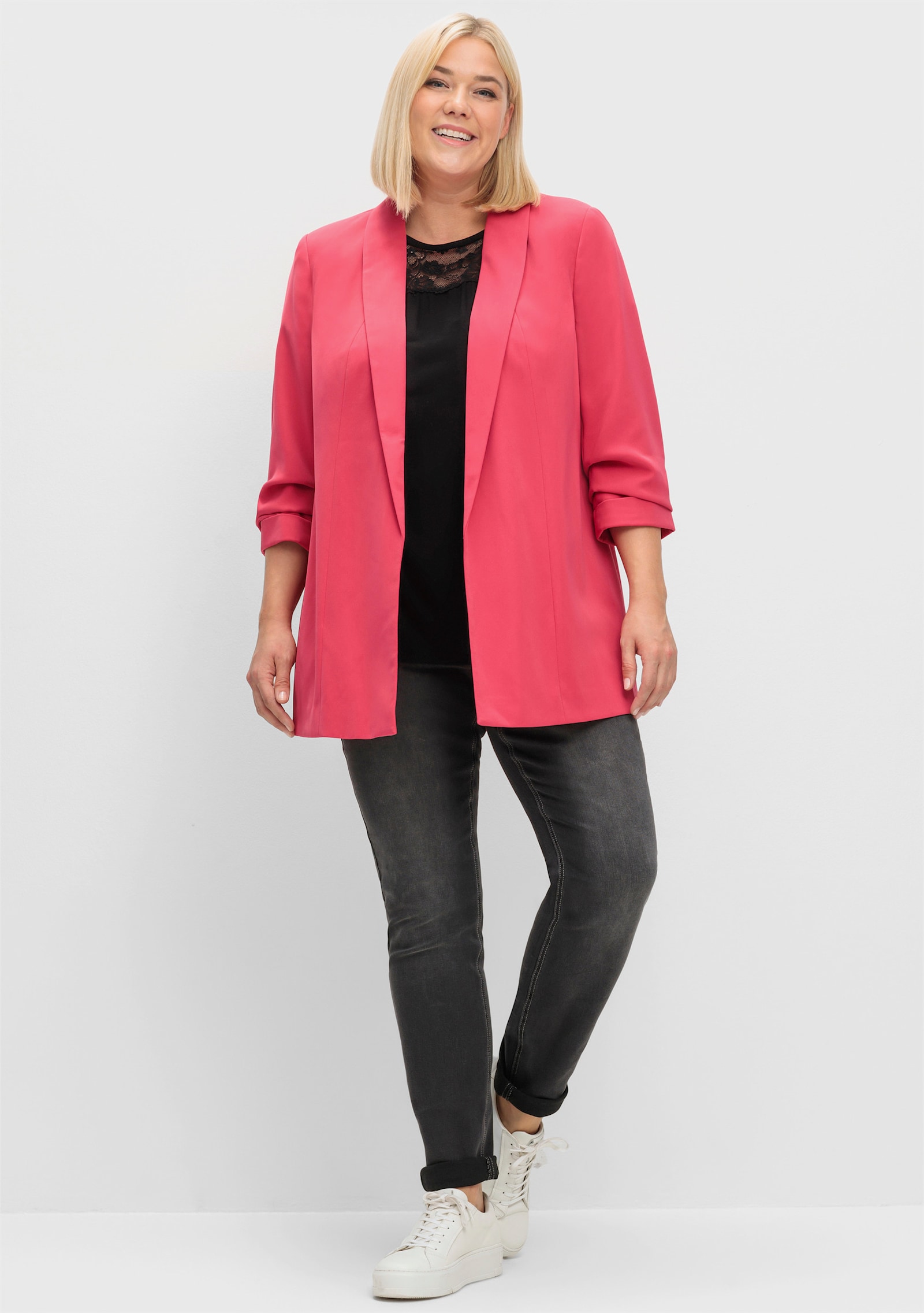 sheego Lange blazer met sjaalkraag - orchidee