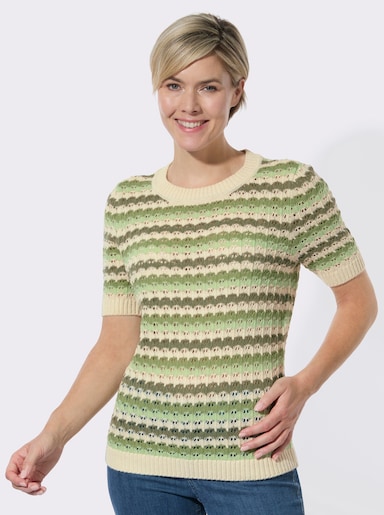 Ajourpullover mit Ringel-Muster - sand-khaki-geringelt