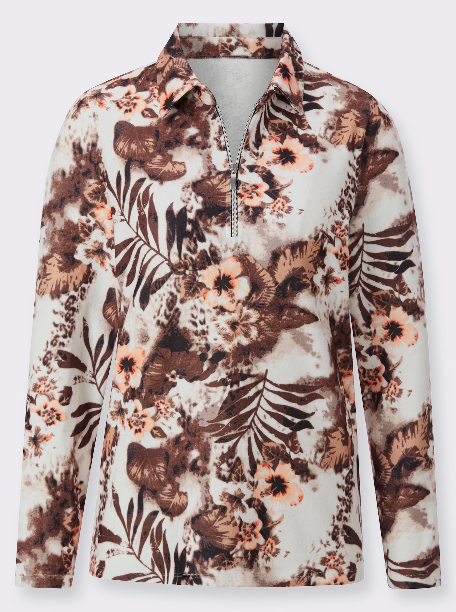 Poloshirt in winterlicher Qualität - apricot-camel-bedruckt