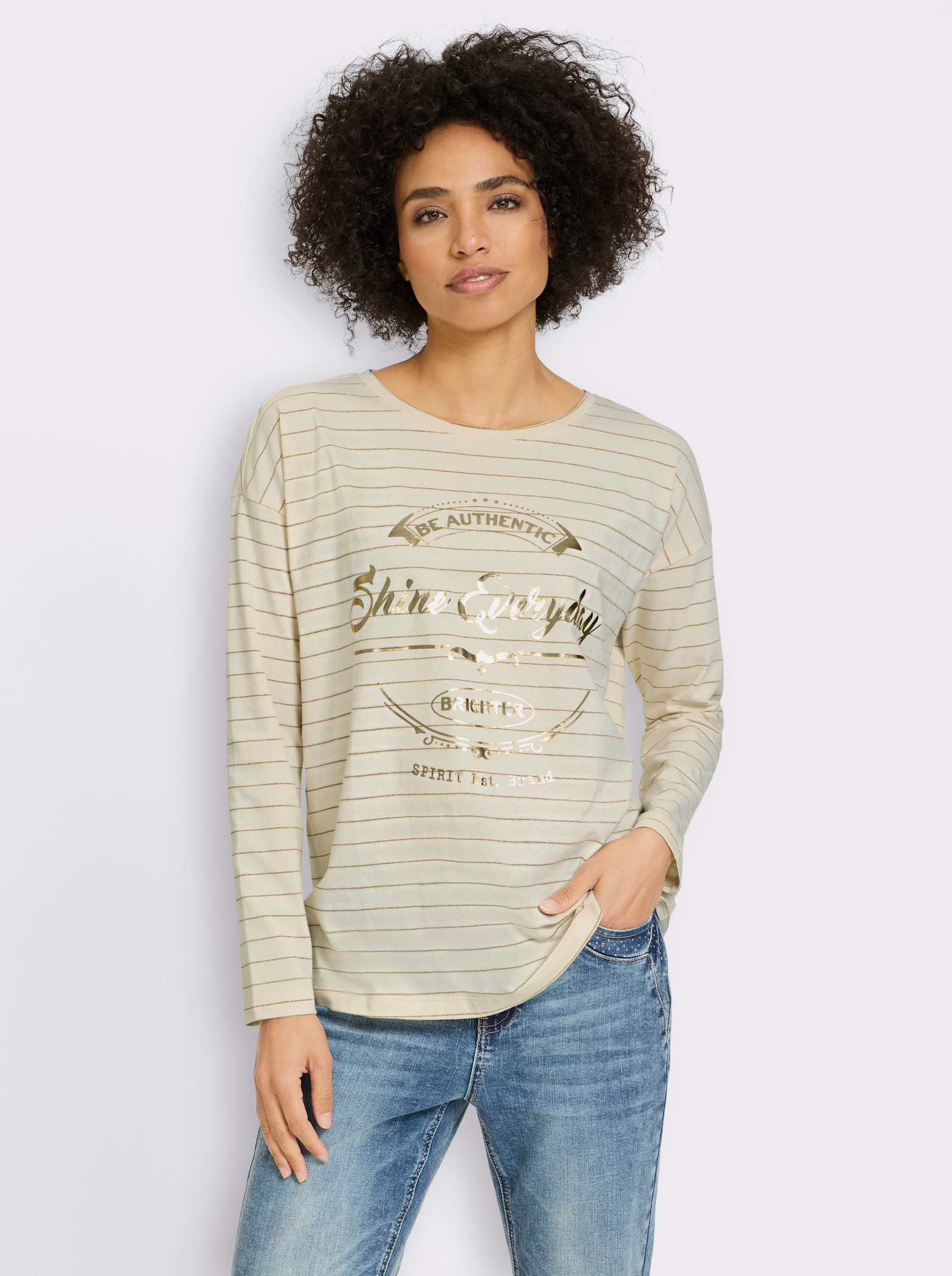 heine Ringelshirt mit Effektgarn - champagner-goldfarben-geringelt