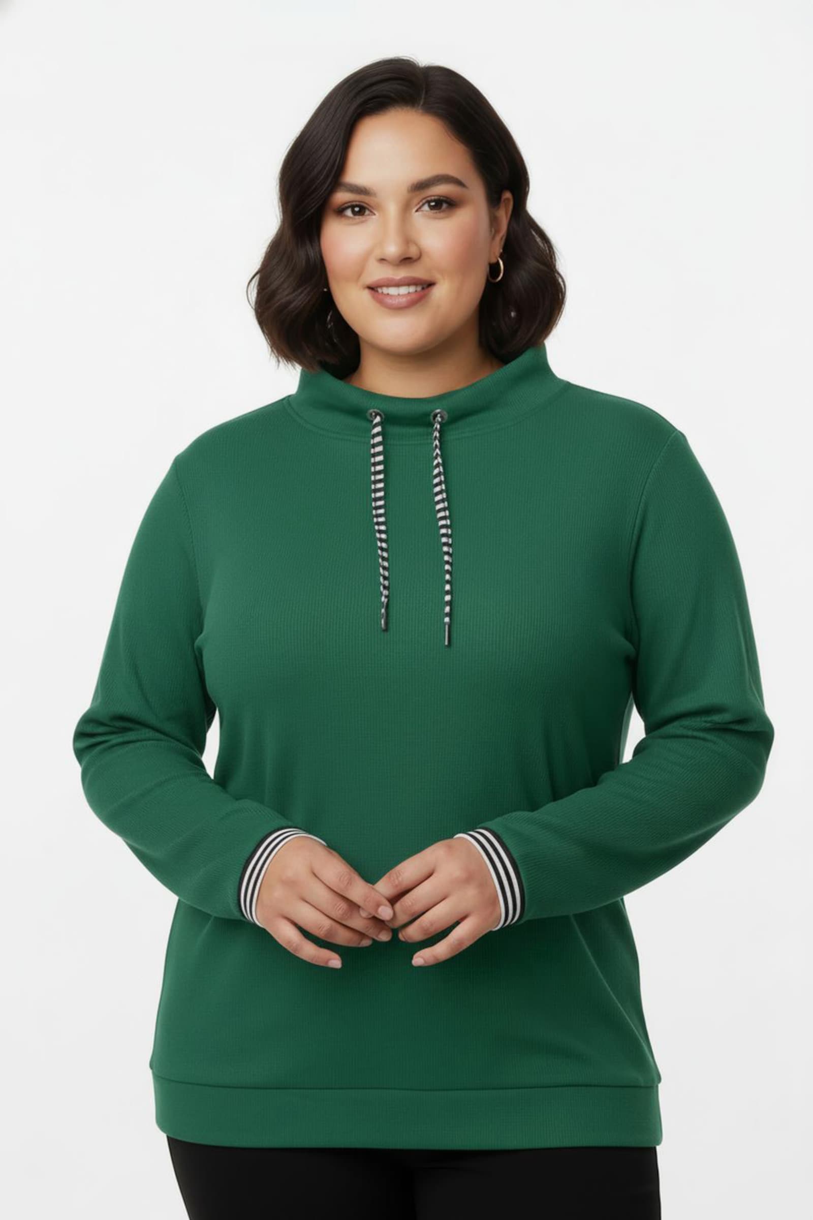 Sweatshirt mit gestreiftem Bindeband - grün