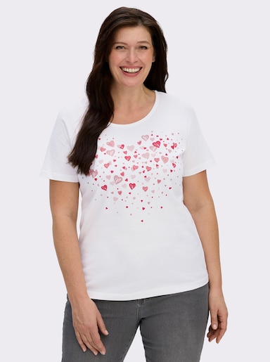 Kurzarmshirt mit Herz-Druck - weiß-pink