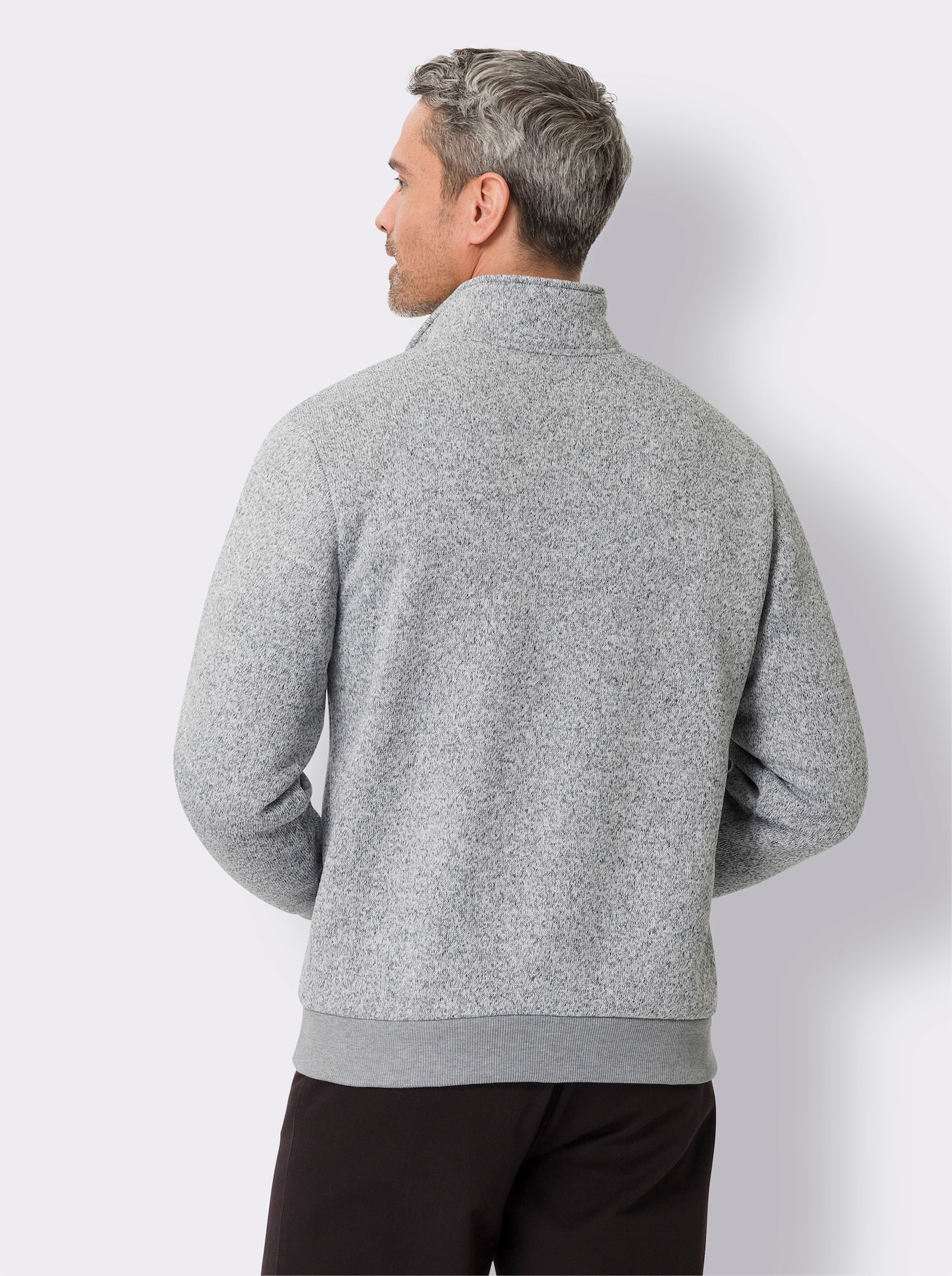 Gebreid fleecejack met teddyvoering - lichtgrijs gemêleerd