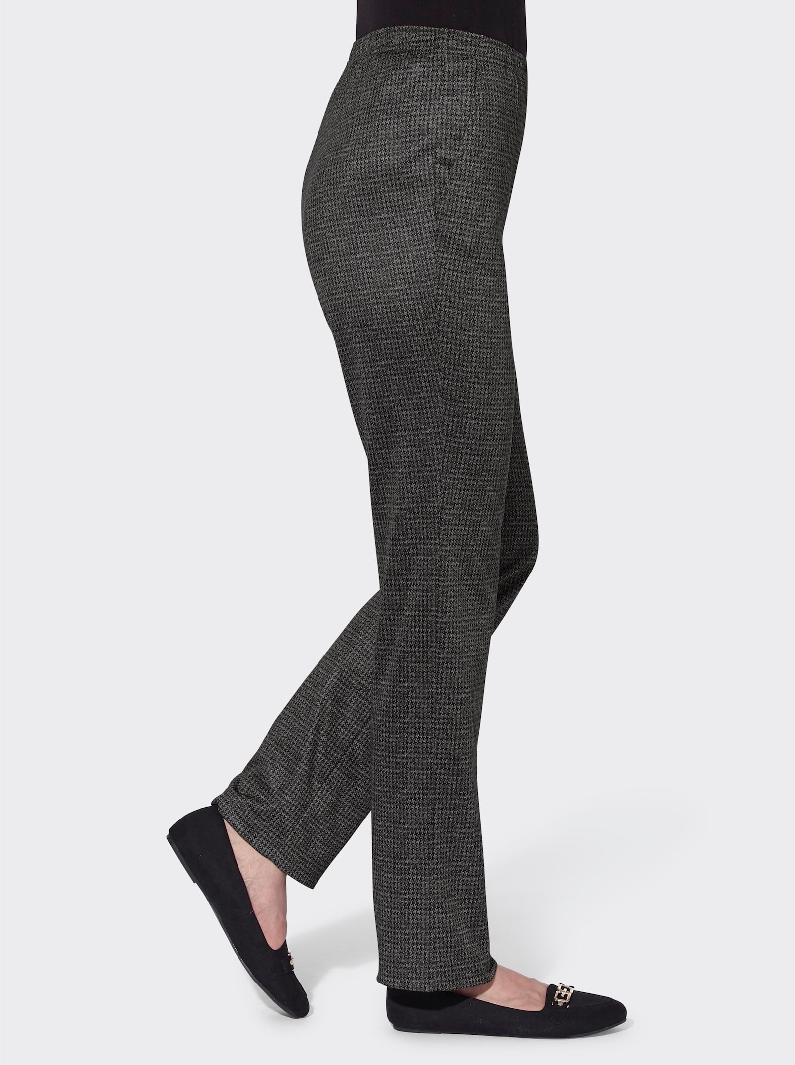 Comfortbroek met mooie patroonprint, opgeruwd aan de binnenkant - steengrijs gedessineerd