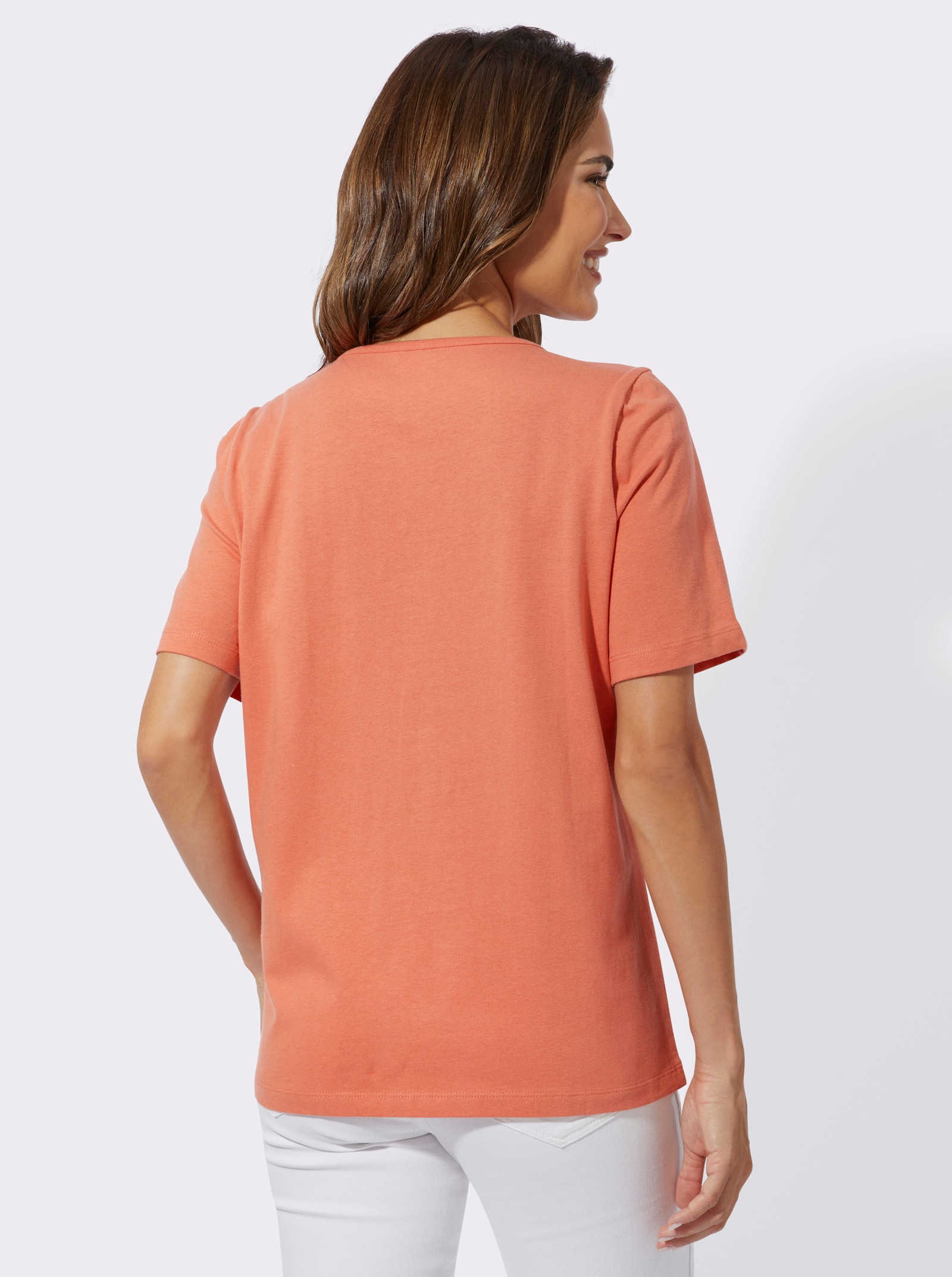 Kurzarmshirt mit Ethno-Motiv - papaya-ecru